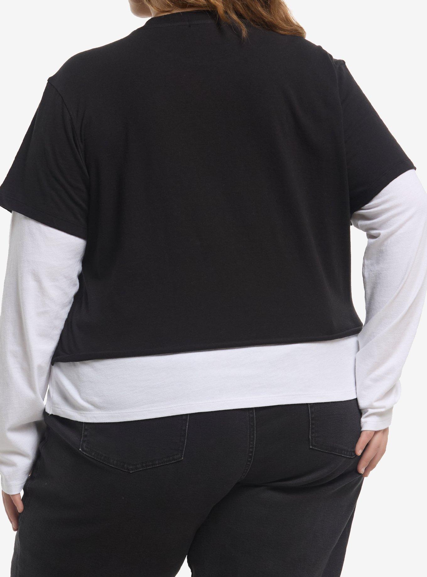 Social Collision Winged Skull & Cross Girls Twofer Long-Sleeve T-Shirt Plus Size, , alternate