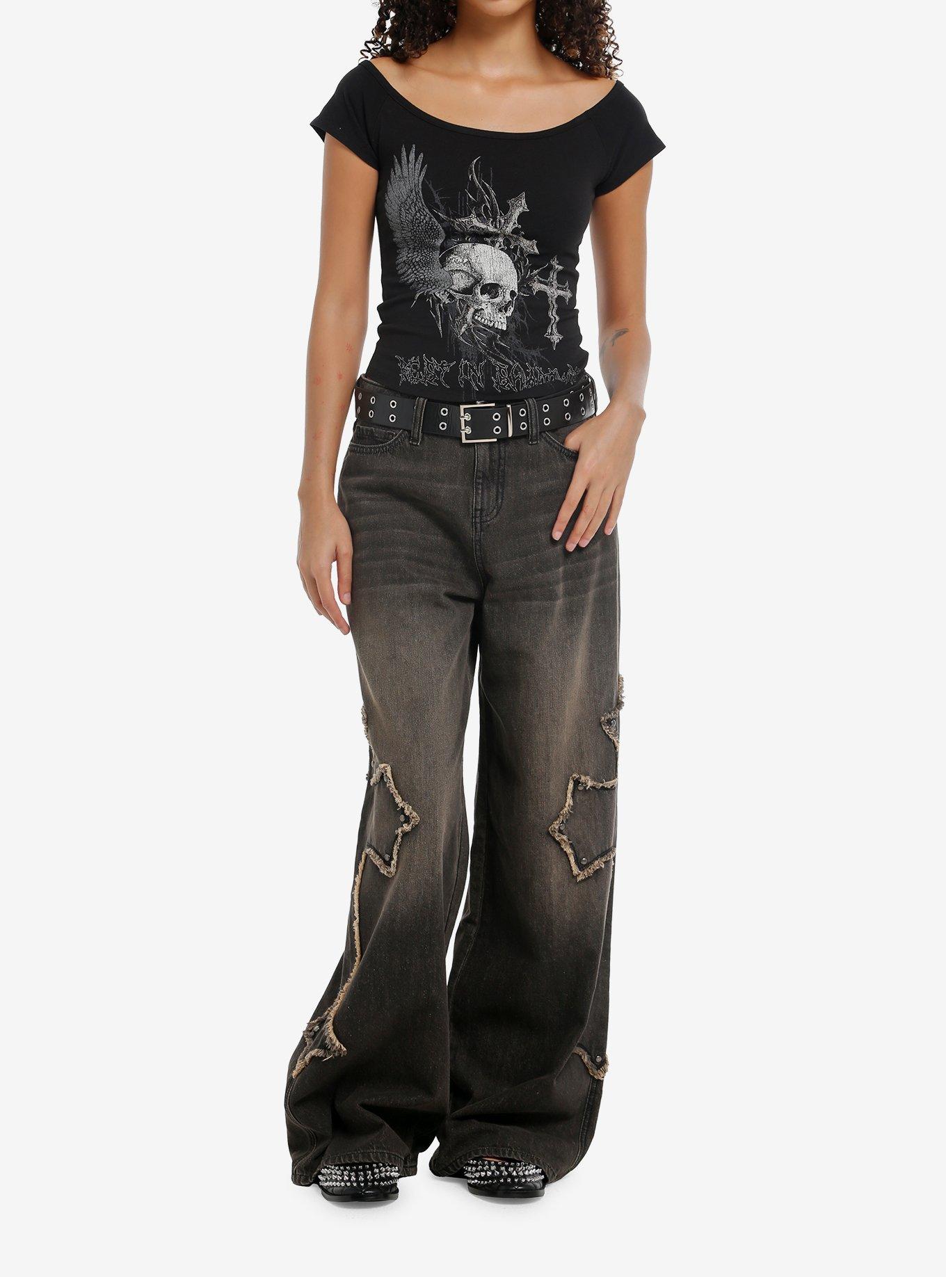 Winged Skull Cross Girls Off-Shoulder Top, , hi-res