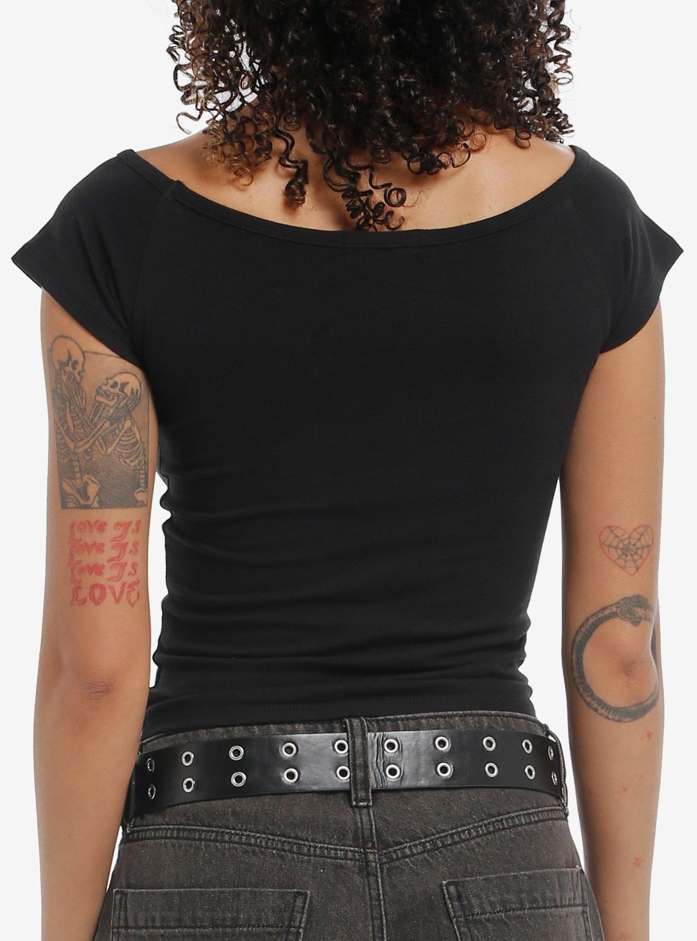 Winged Skull Cross Girls Crop Off-The-Shoulder Top, , hi-res