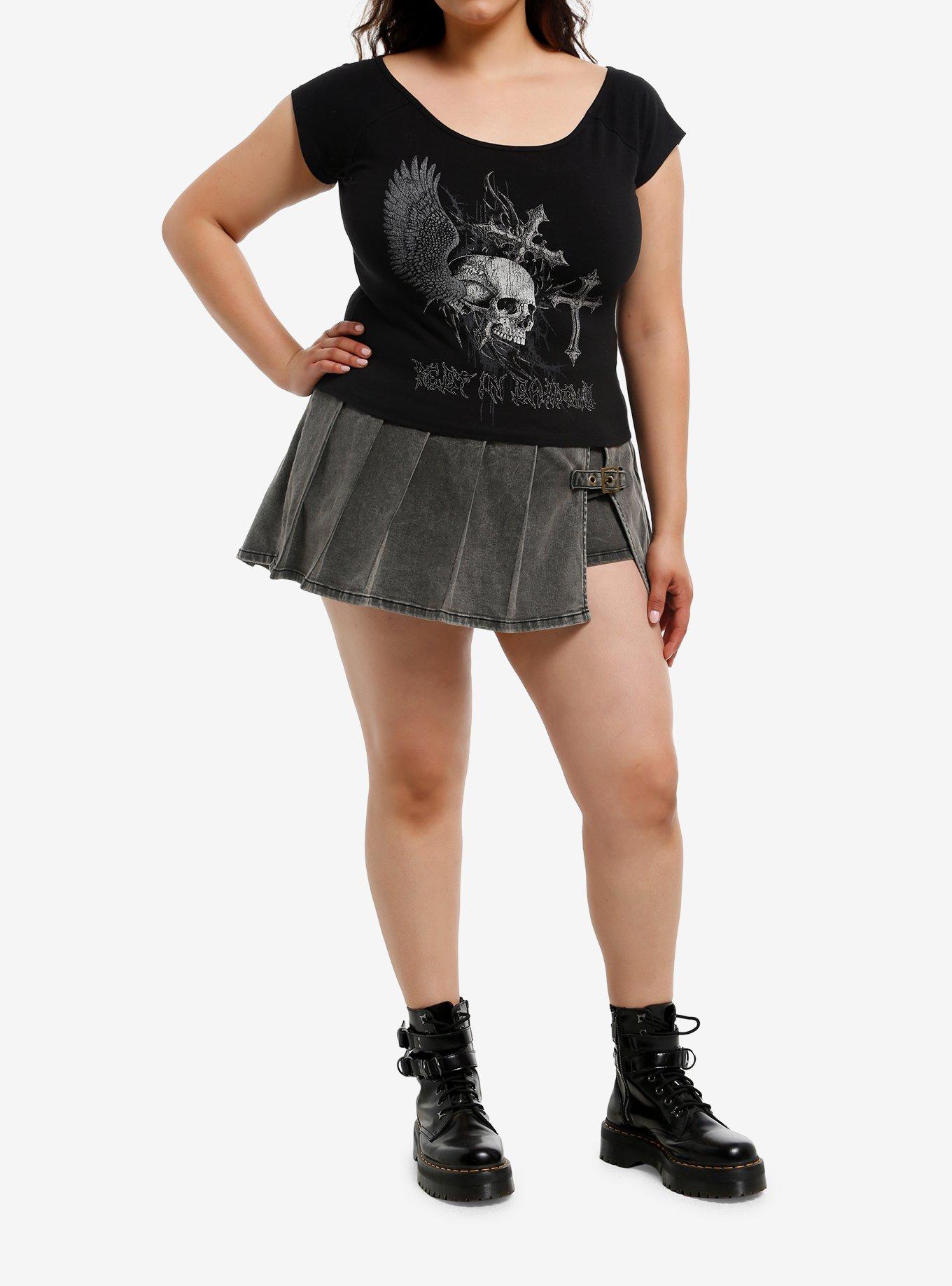 Winged Skull Cross Girls Crop Off-The-Shoulder Top Plus Size, , hi-res