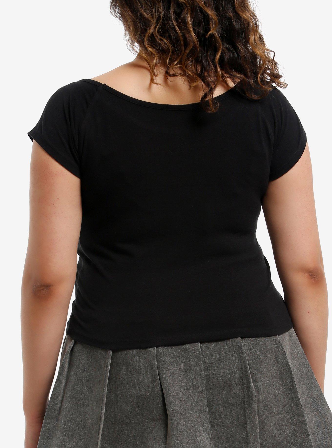 Winged Skull Cross Girls Crop Off-The-Shoulder Top Plus Size, GREY, alternate