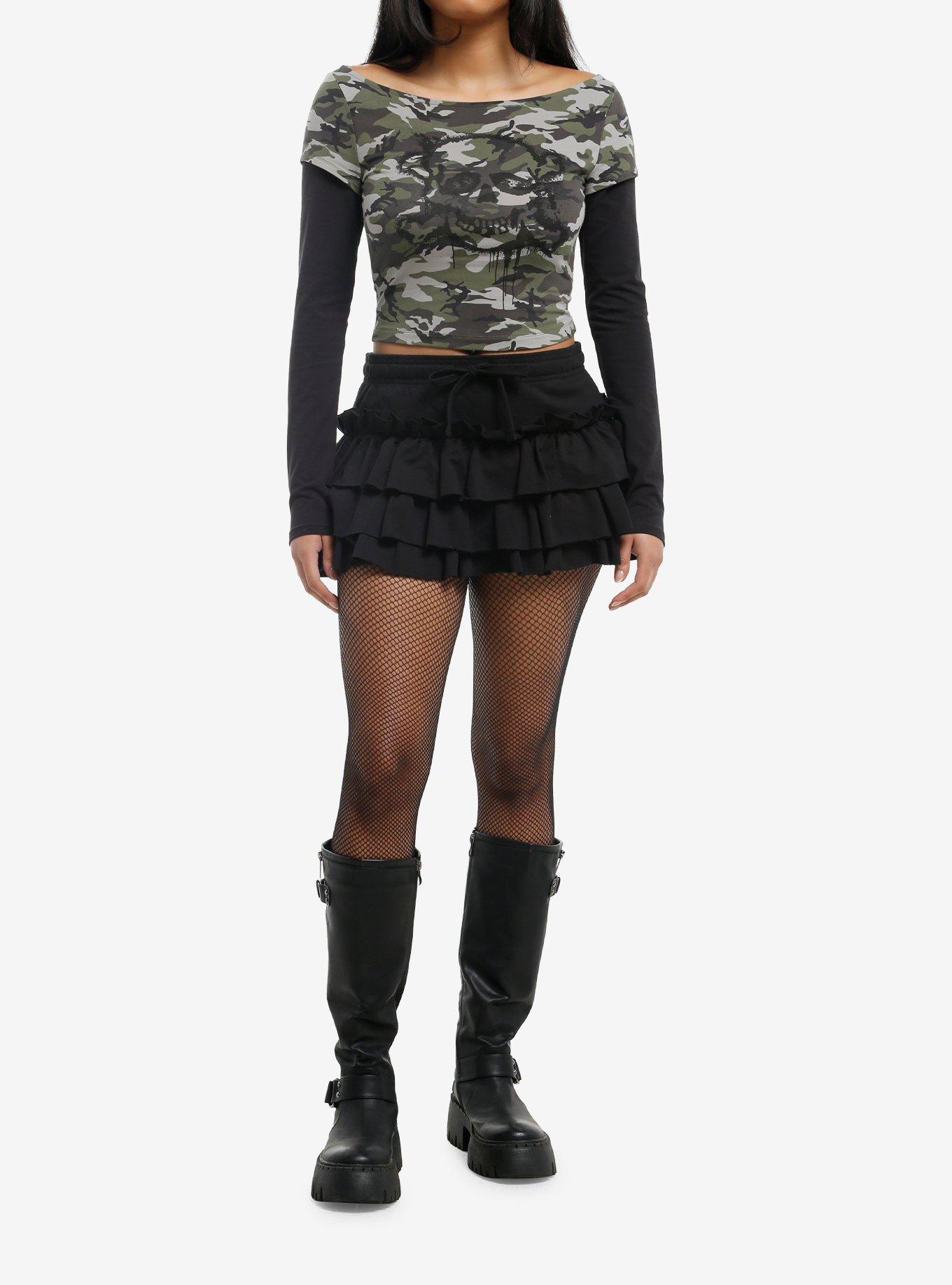 Social Collision Graffiti Skull Camo Girls Long-Sleeve Top, , hi-res