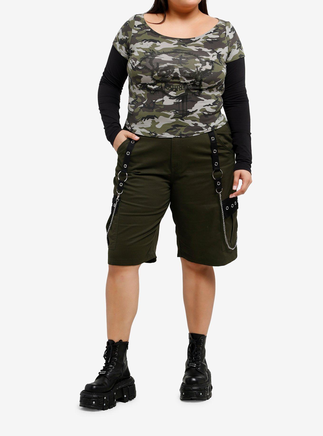 Social Collision Graffiti Skull Camo Girls Long-Sleeve Top Plus Size, , hi-res