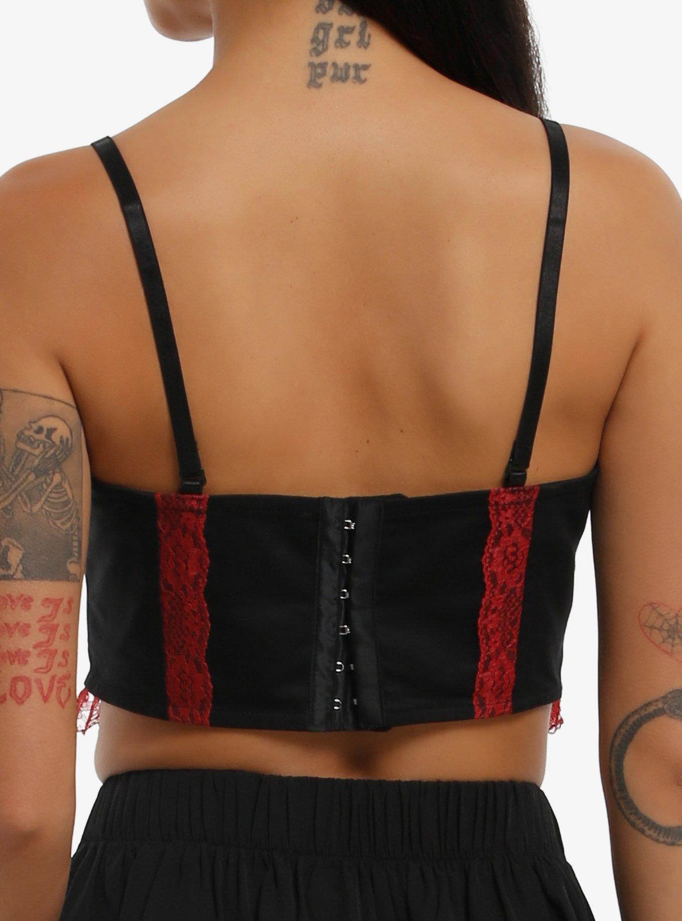 Social Collision Black & Red Lace Girls Crop Corset Top, RED, alternate