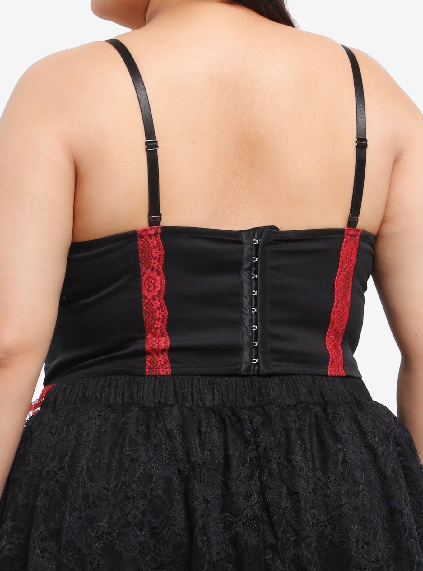 Social Collision Black & Red Lace Girls Crop Corset Top Plus Size, RED, alternate