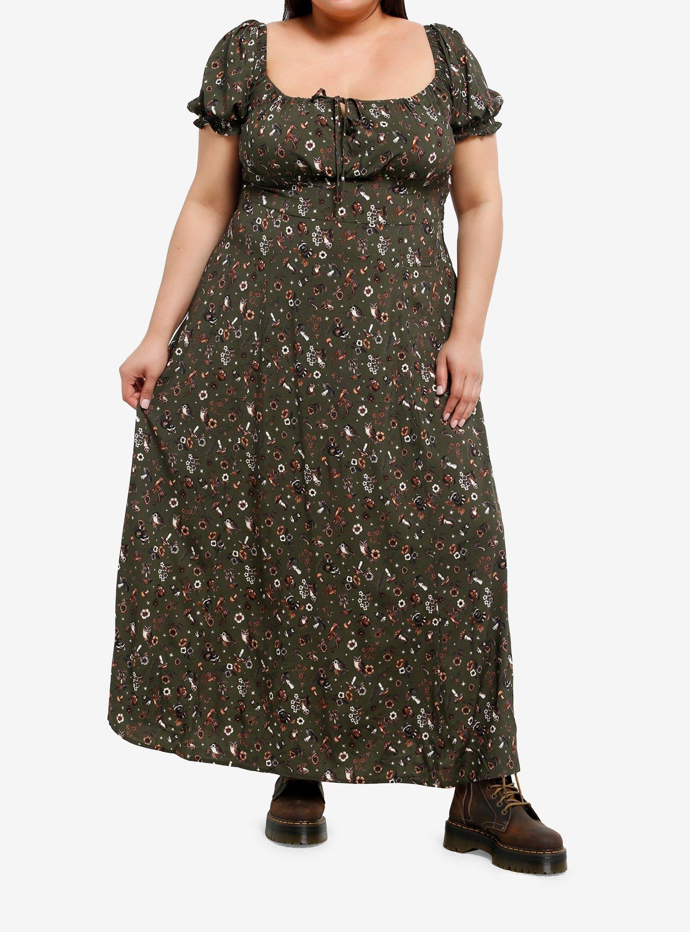 Thorn & Fable Woodland Creature Floral Maxi Dress Plus Size, , hi-res