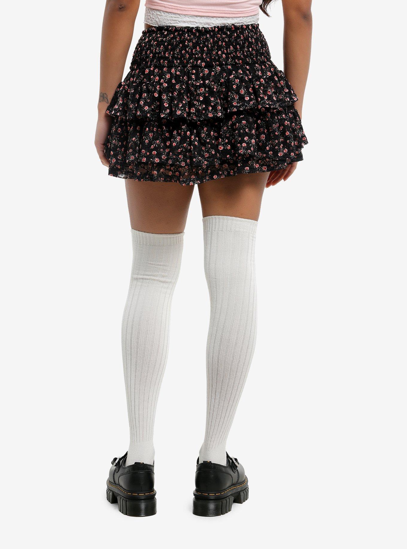 Sweet Society Black & Pink Rose Tiered Mini Skort, , hi-res
