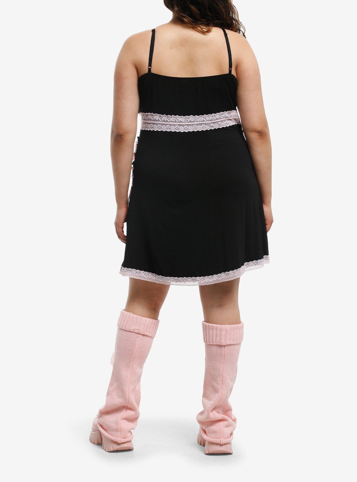 Sweet Society Black & Pink Lace Cami Dress Plus Size, , hi-res