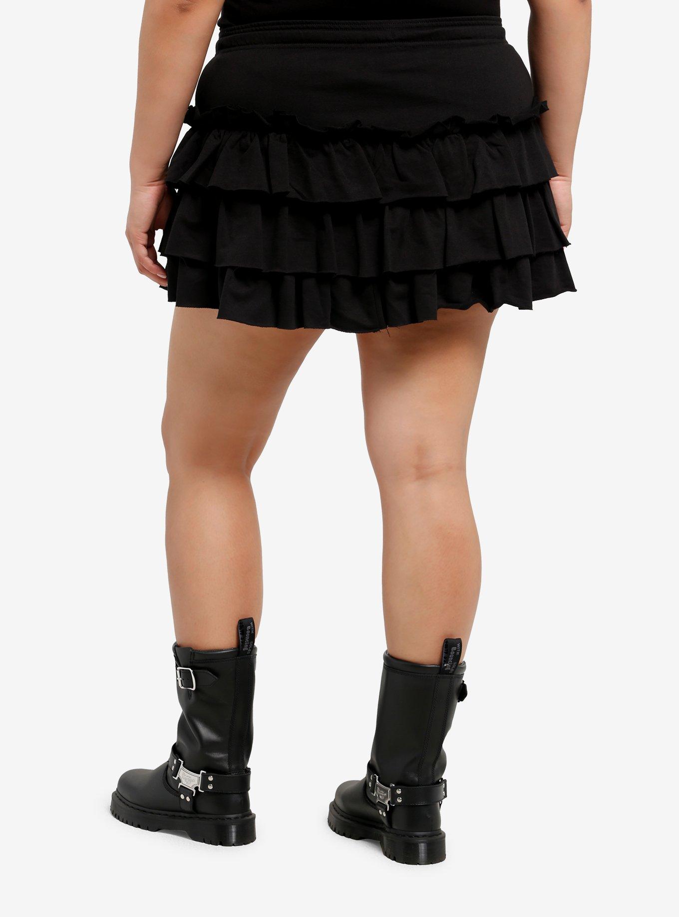 Black Ruffle Tiered Skirt Plus Size, , hi-res