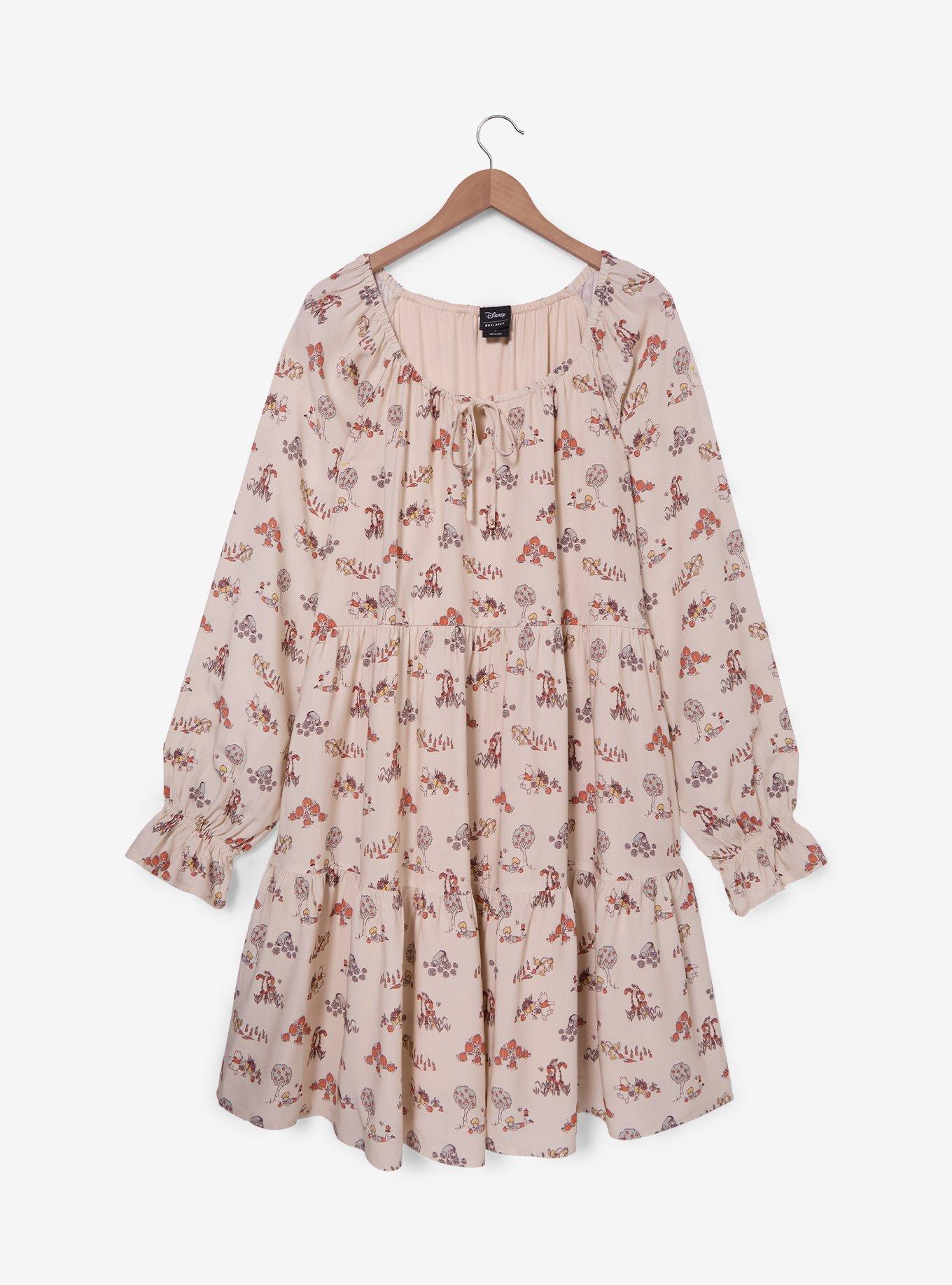 Disney Winnie The Pooh Veggie Garden Allover Print Long Sleeve Dress Plus Size, , hi-res