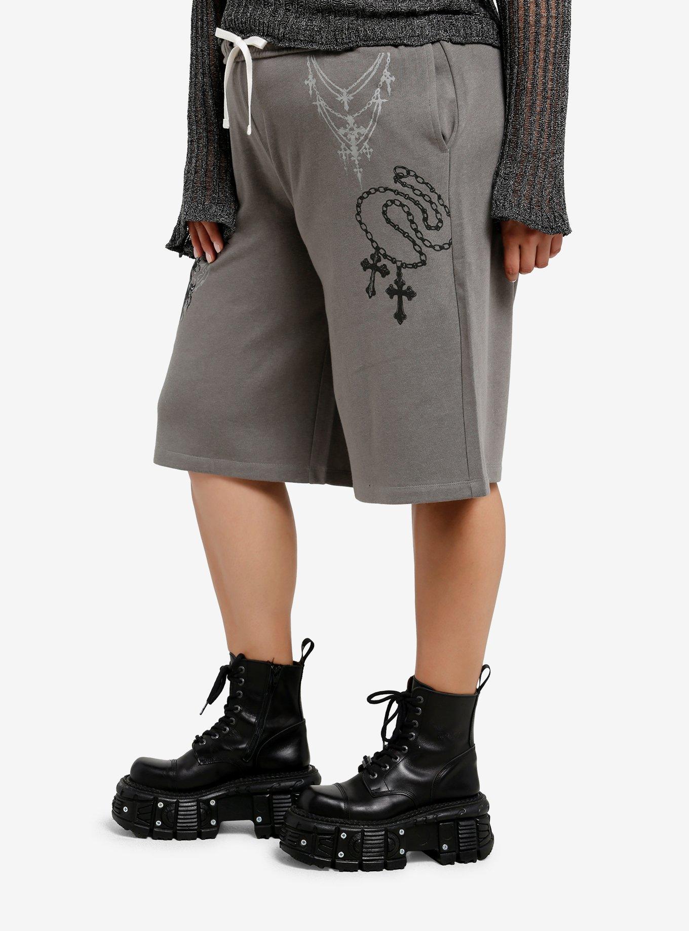 Social Collision Cyber Cross & Rosary Girls Lounge Shorts Plus Size, BLACK, alternate