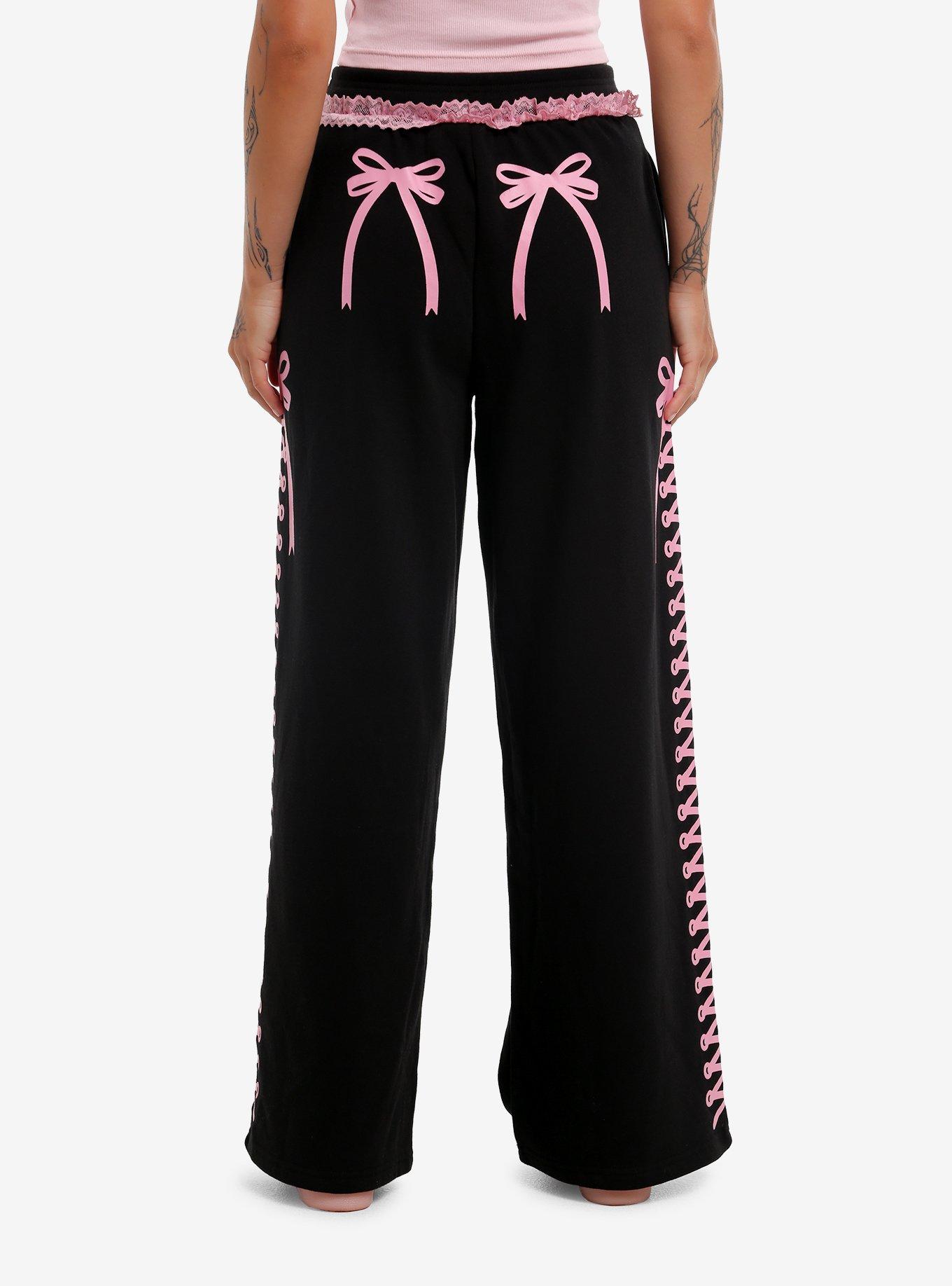 Sweet Society Black & pink Ruffle Girls Wide-Leg Lounge Pants, , hi-res