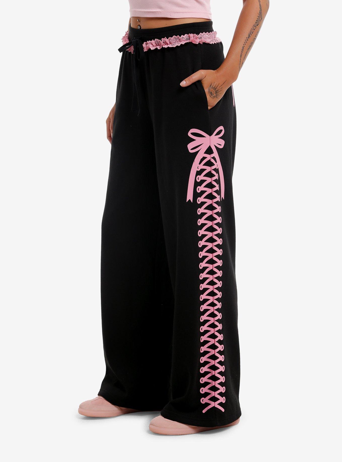 Sweet Society Black & pink Ruffle Girls Wide-Leg Lounge Pants, PINK, alternate