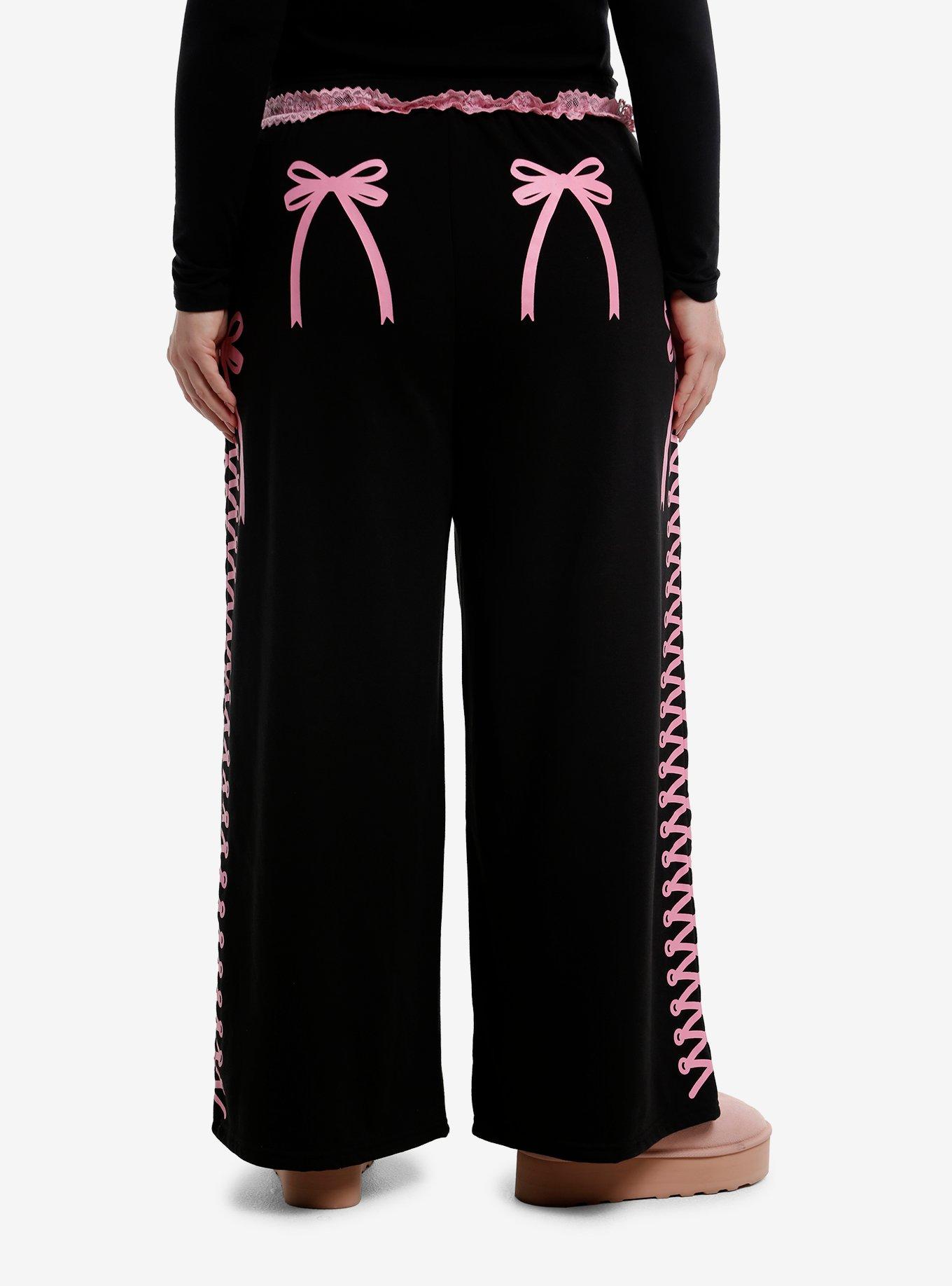 Sweet Society Black & Pink Ruffle Girls Wide-Leg Lounge Pants Plus Size, , hi-res