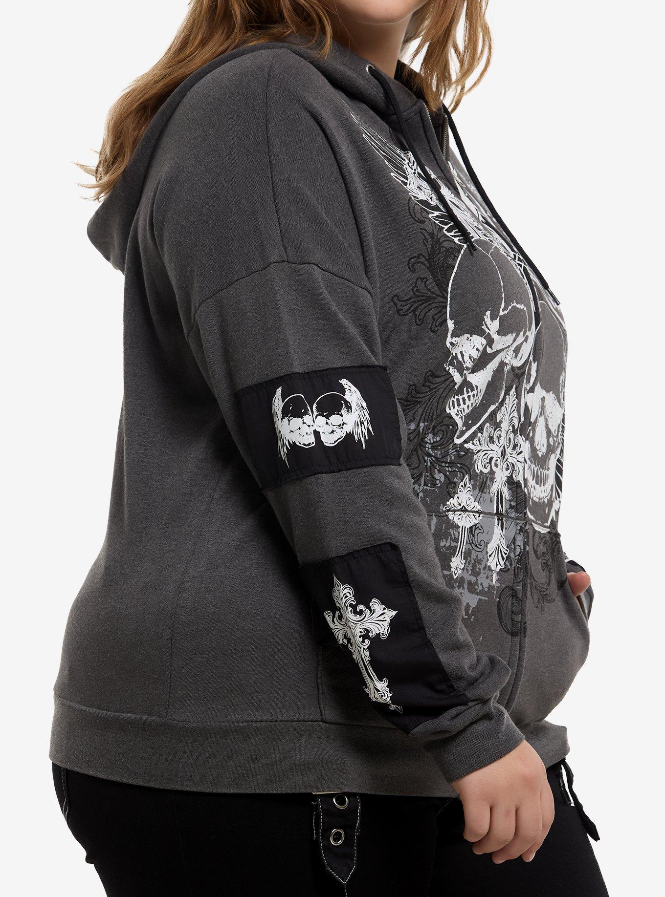 Skulls & Patches Girls Hoodie Plus Size, BLACK, alternate