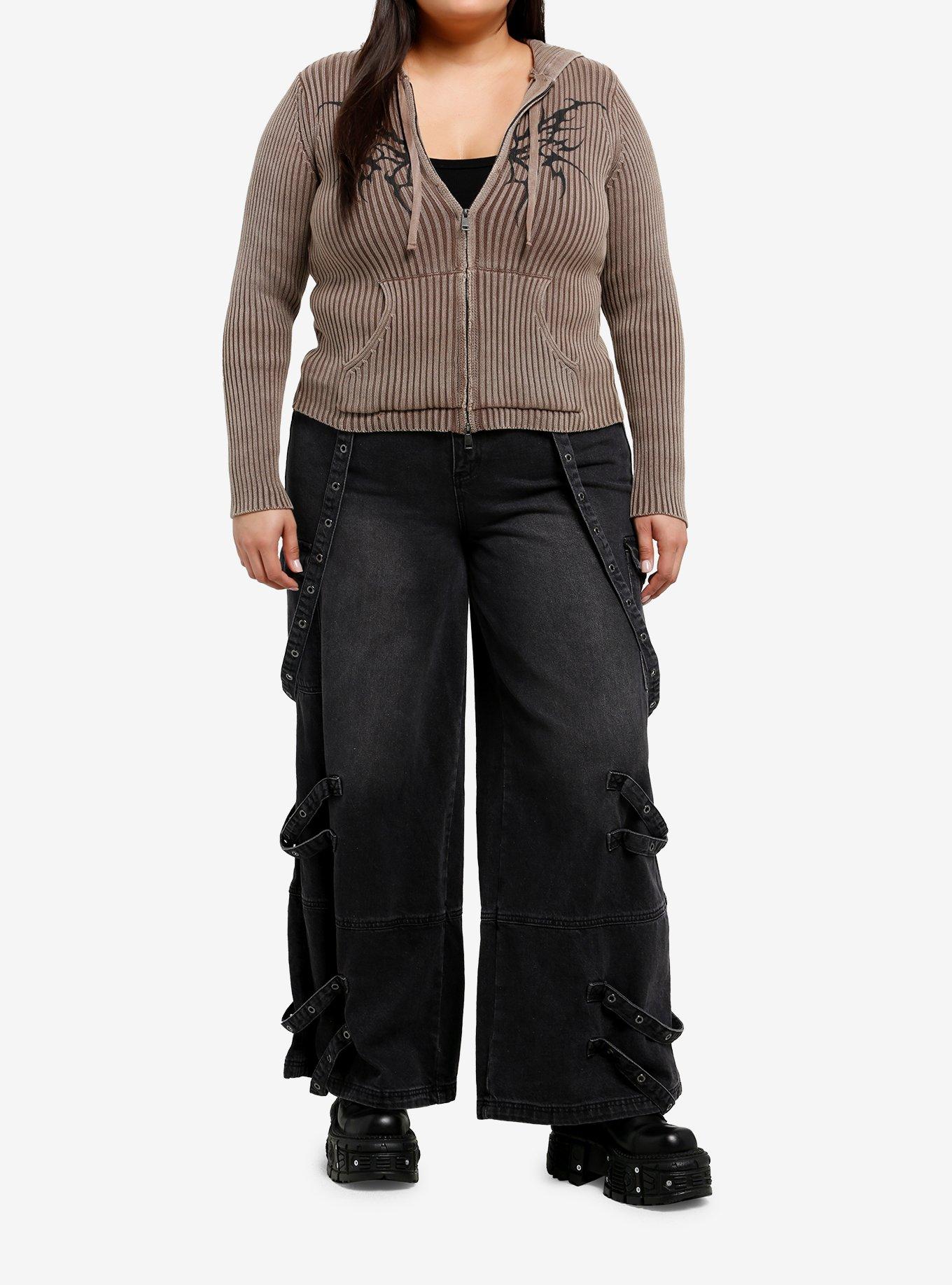 Brown Butterfly Grunge Girls Hoodie Plus Size, , hi-res