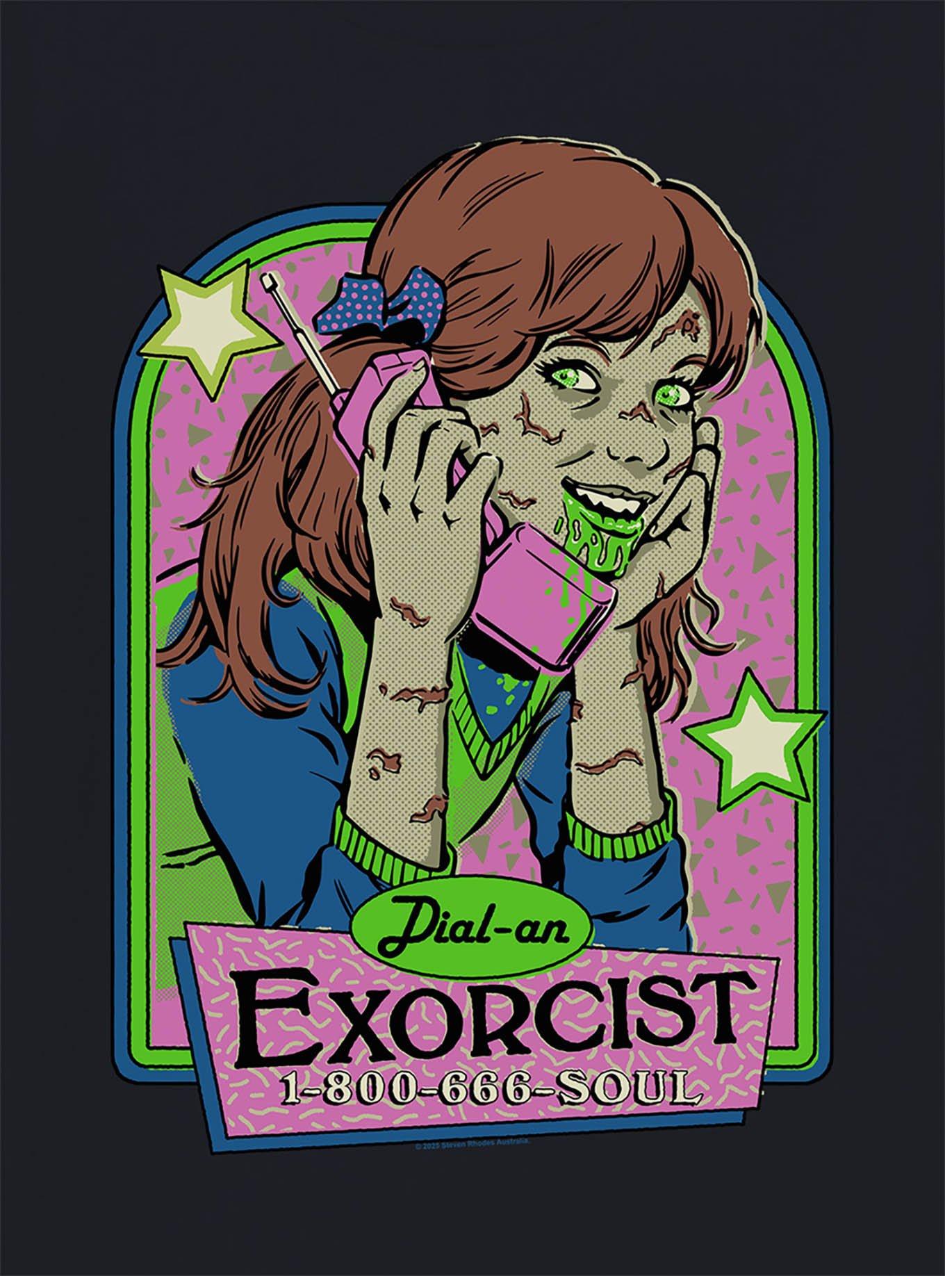 Steven Rhodes Dial An Exorcist Black T-Shirt, BLACK, alternate