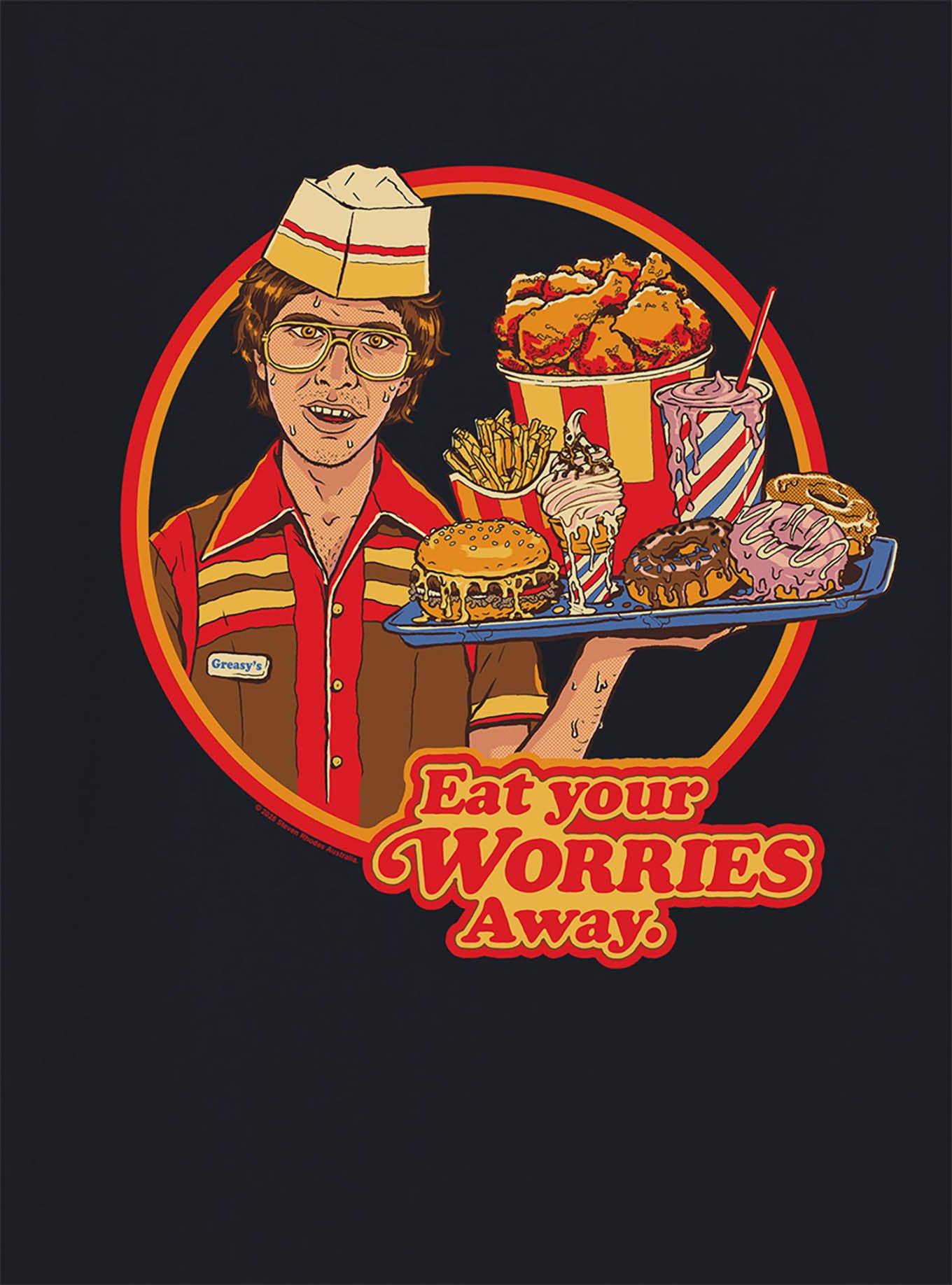Steven Rhodes Eat Your Worries Black T-Shirt, , hi-res