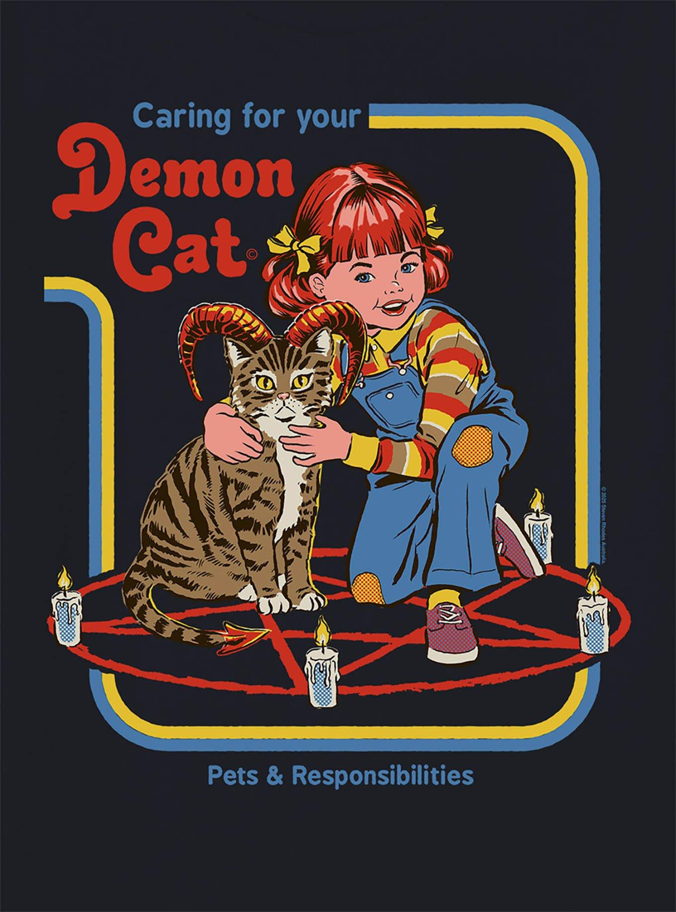 Steven Rhodes Caring For Your Demon Cat Black T-Shirt, , hi-res