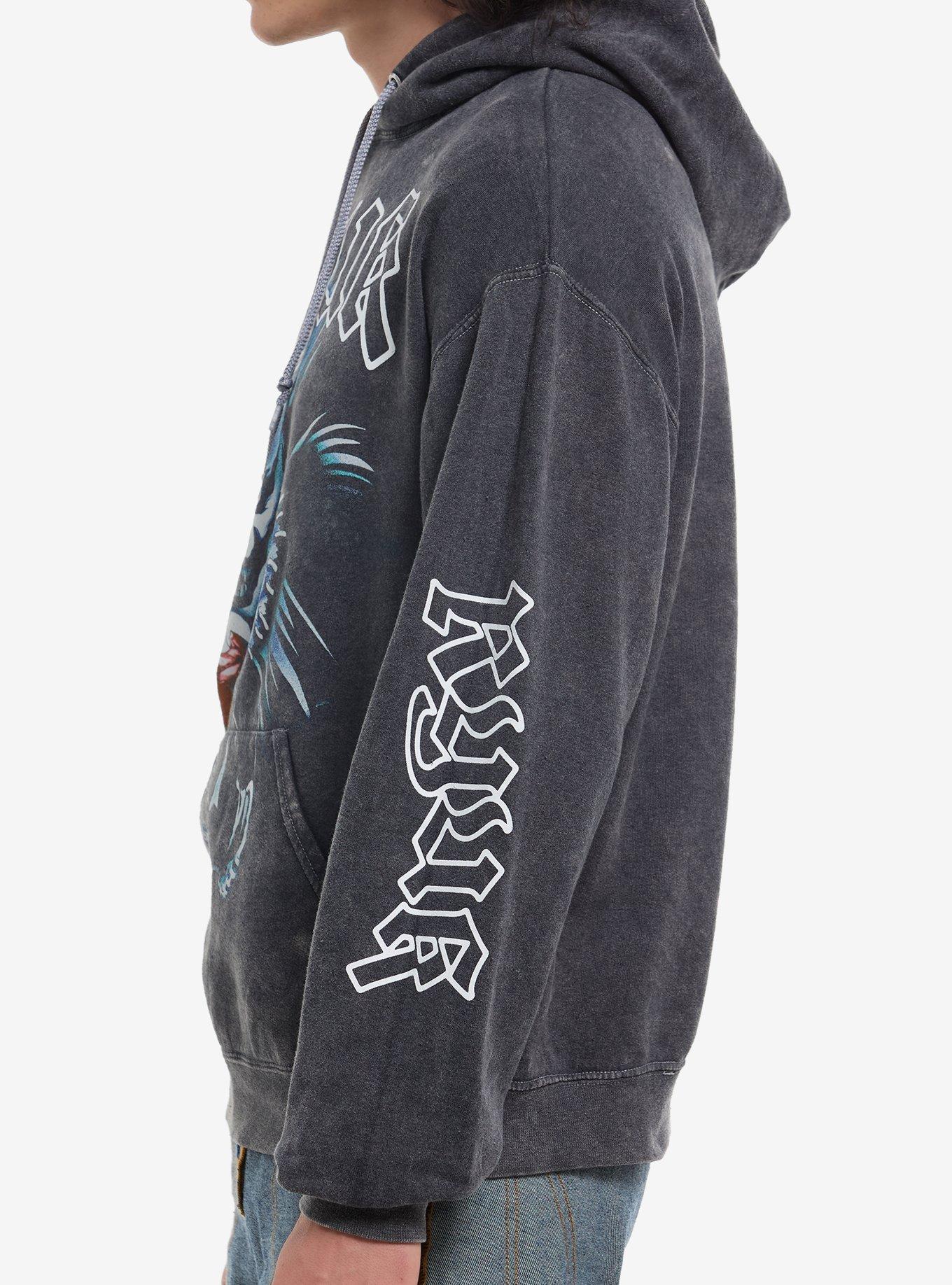 Death Note Ryuk Jumbo Print Dark Wash Hoodie, BLACK, alternate