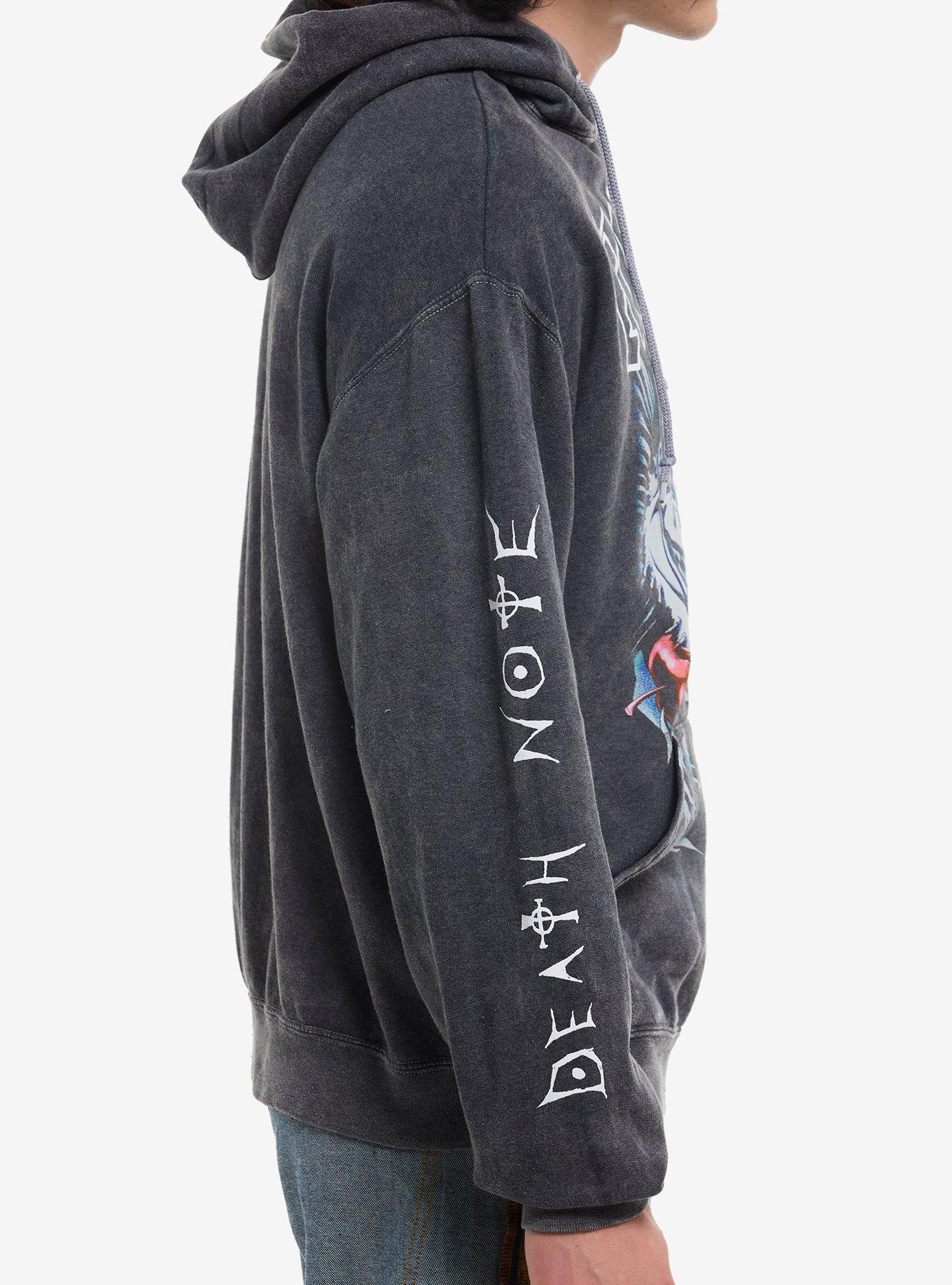 Death Note Ryuk Jumbo Print Dark Wash Hoodie, BLACK, alternate