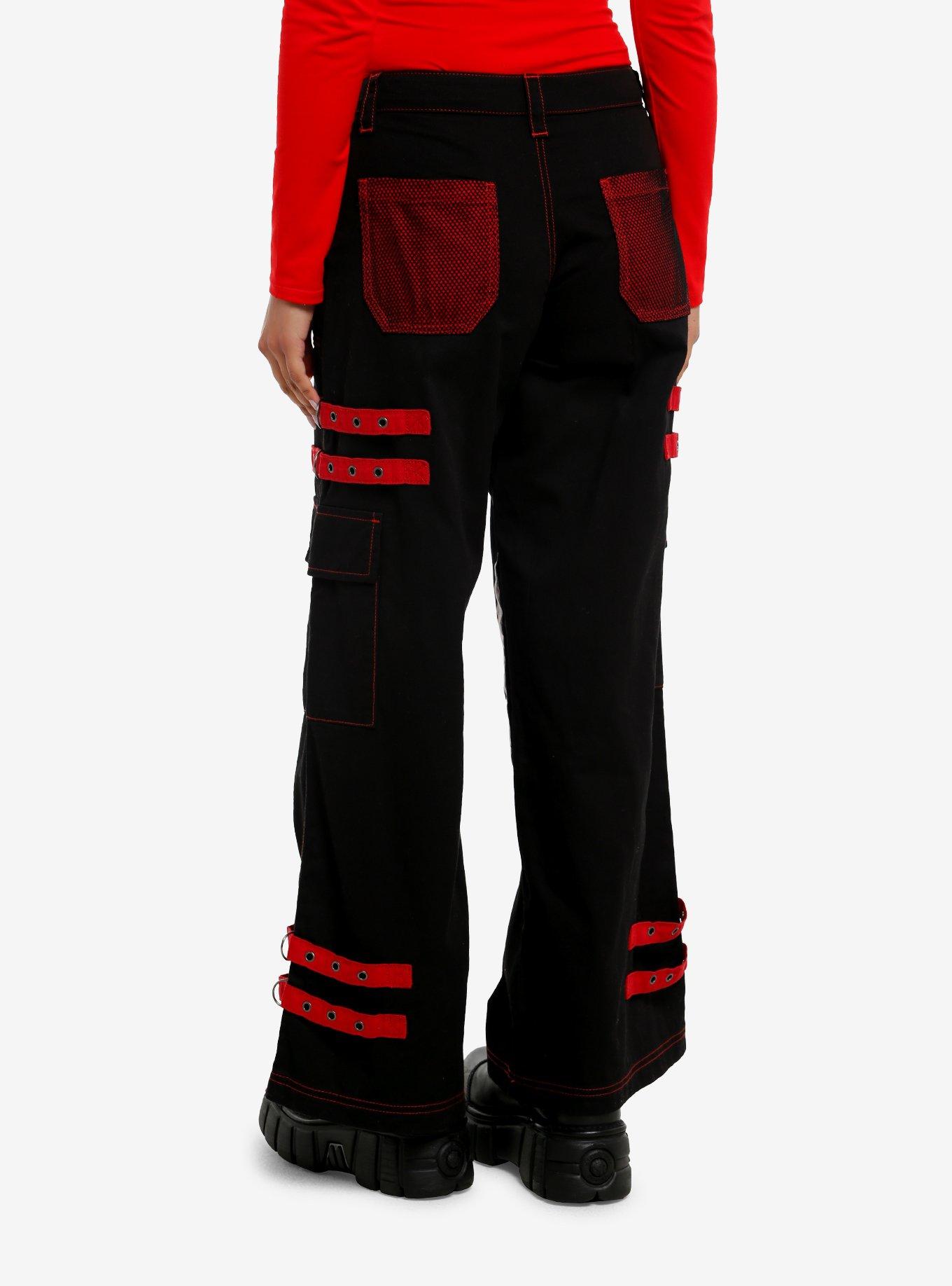 Black & Red Mesh Grommet Strap Wide Leg Carpenter Pants, , hi-res