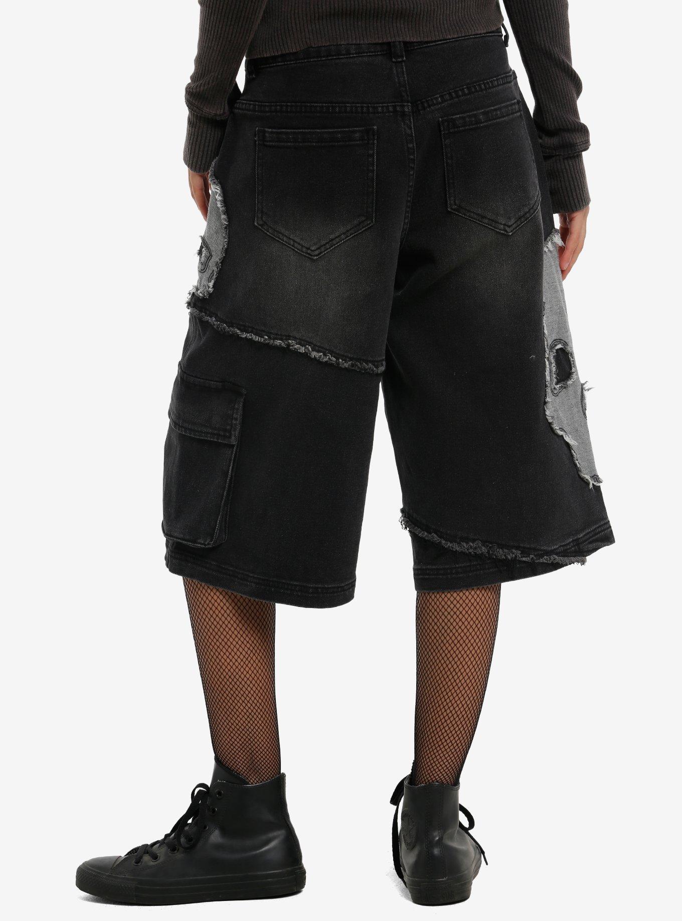 Frayed Skull Patch Cargo Jorts, , hi-res