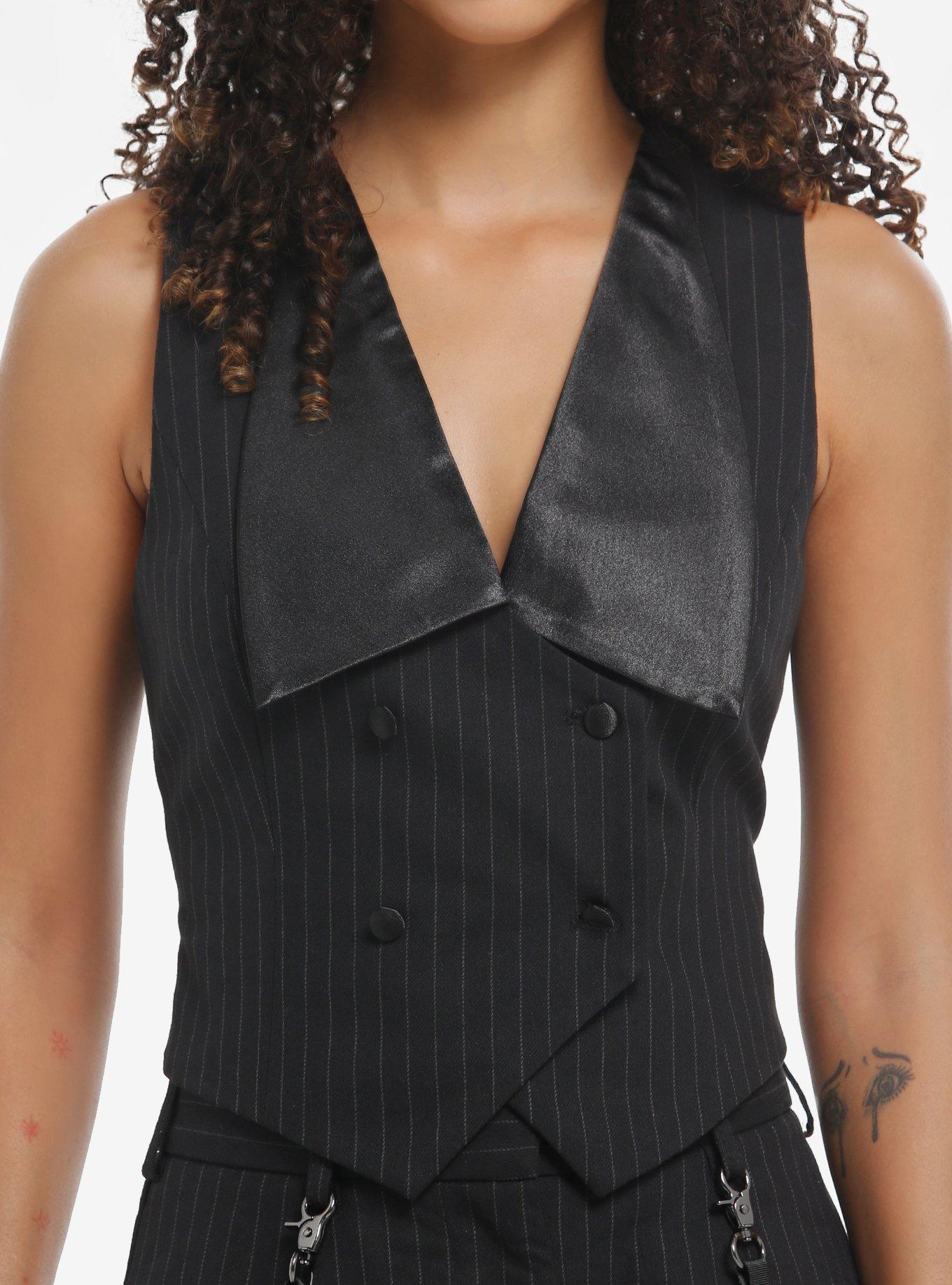 Social Collision Pinstripe Double-Breasted Girls Vest, , hi-res