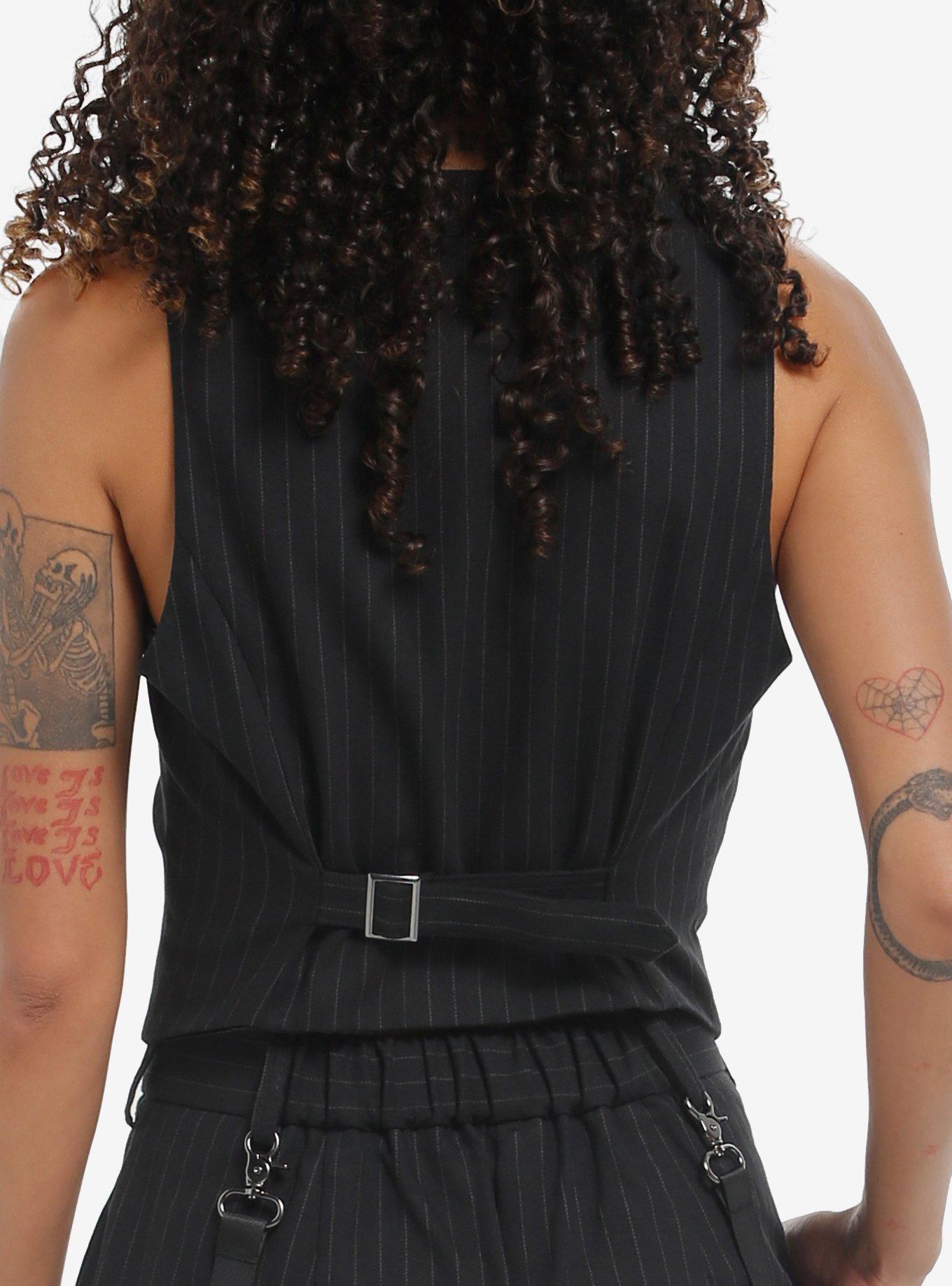 Social Collision Pinstripe Double-Breasted Girls Vest, GREY, alternate