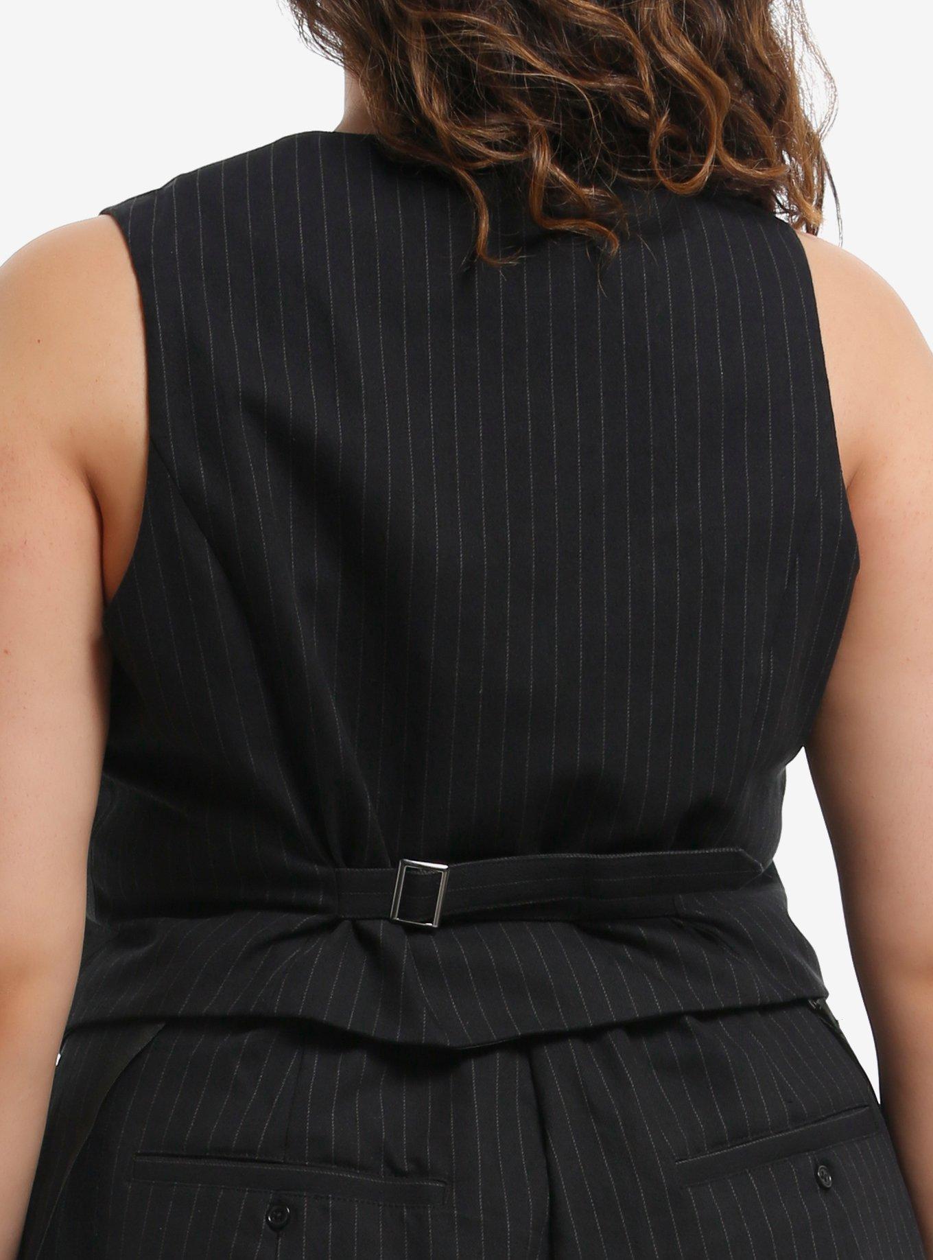 Social Collision Pinstripe Double-Breasted Girls Vest Plus Size, GREY, alternate