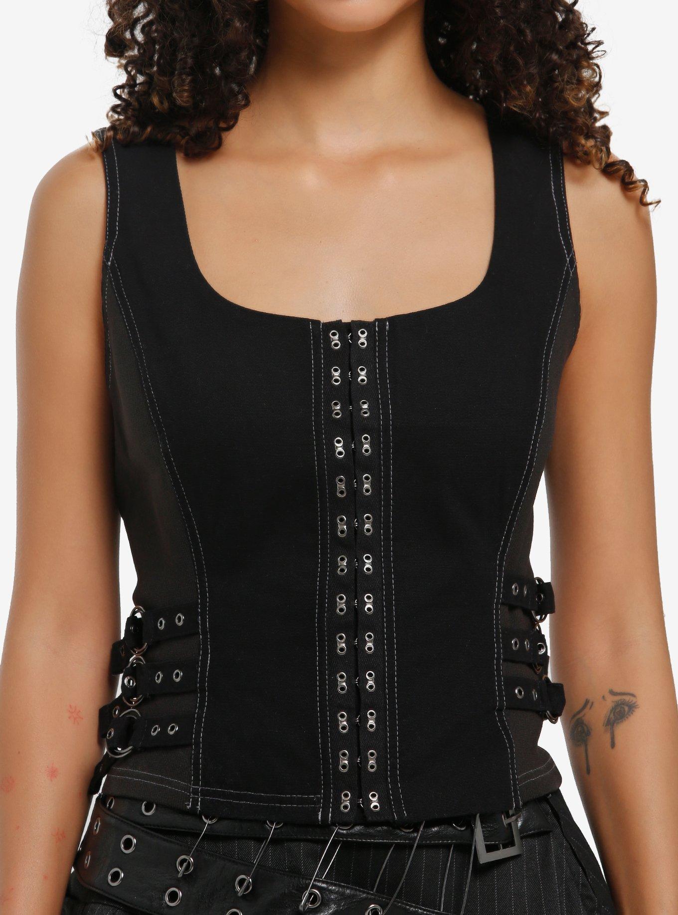 Social Collision Black Hook & Eye Girls Tank Top, , hi-res