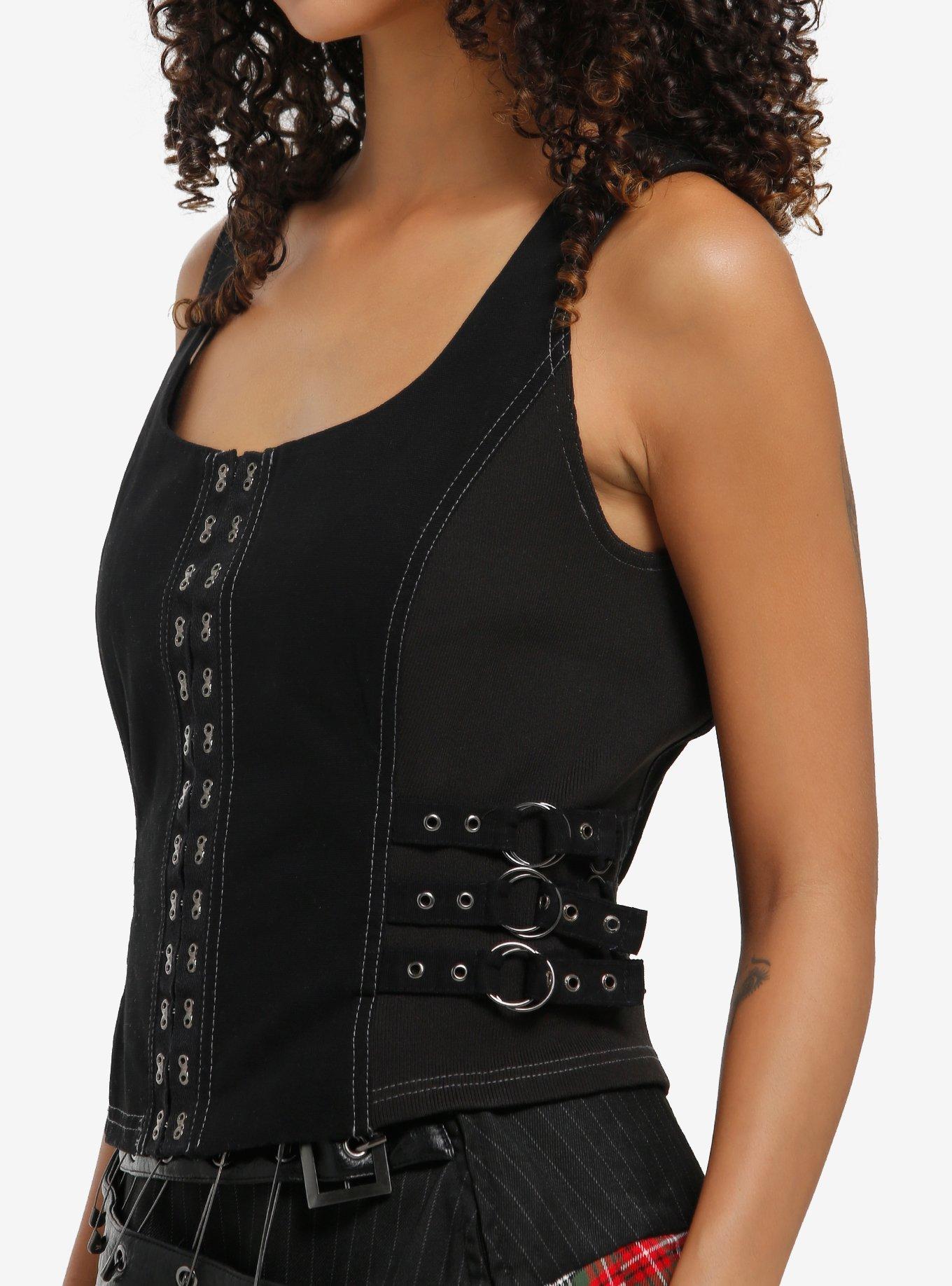 Social Collision Black Hook & Eye Girls Tank Top, BLACK, alternate