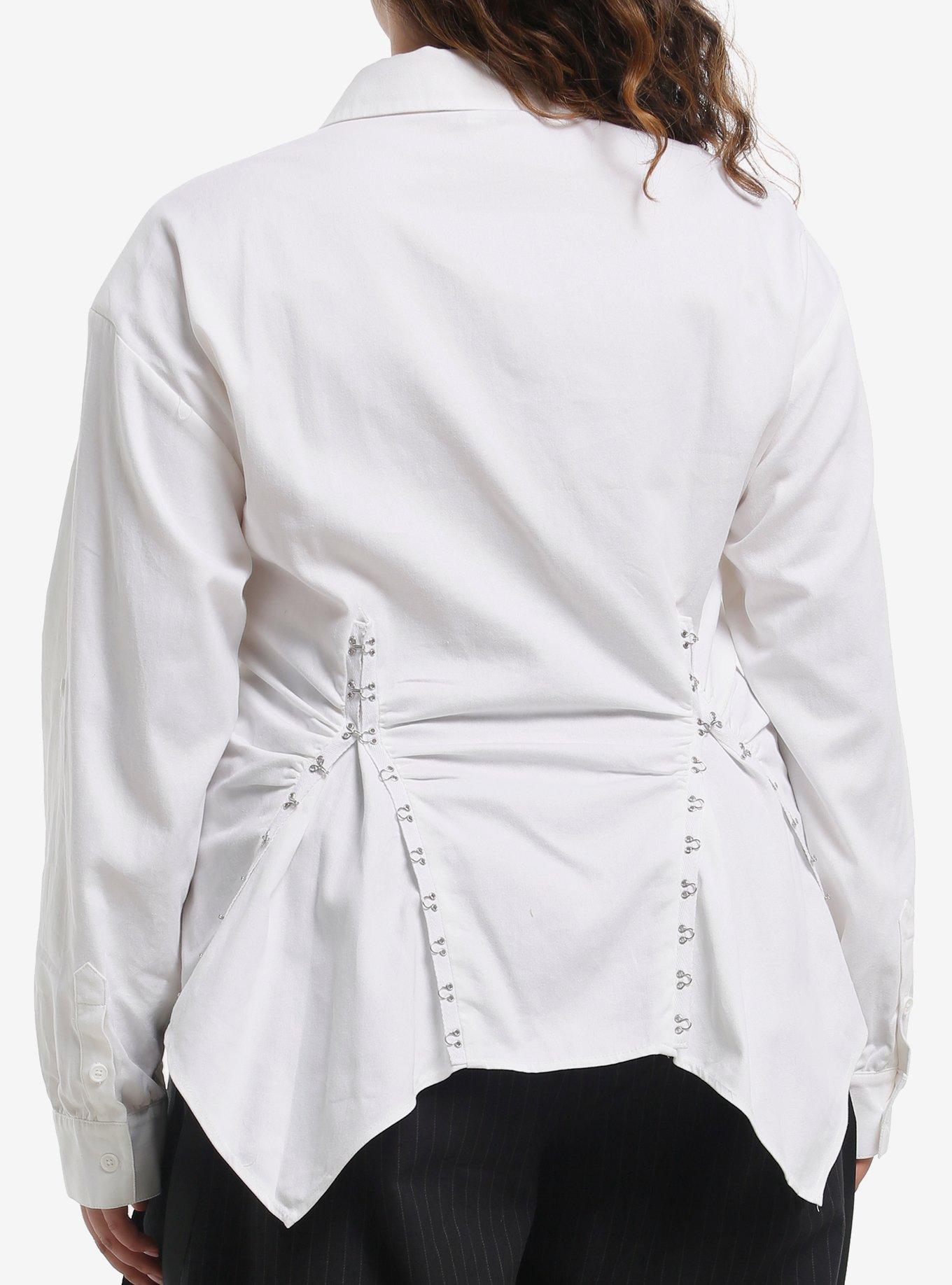 Social Collision Hook & Eye Girls Woven Button-Up With Plaid Tie Plus Size, , alternate