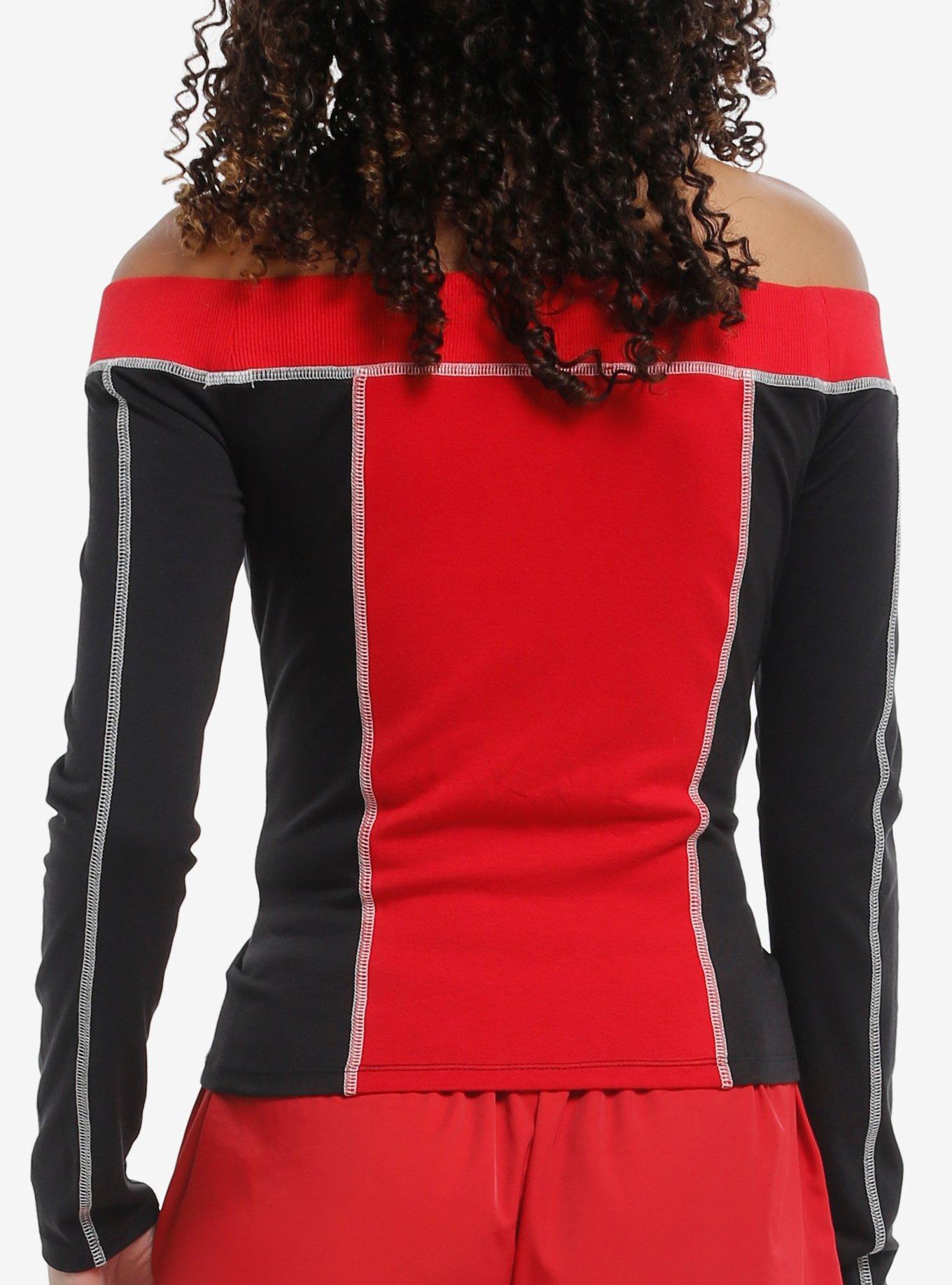 Social Collision Red & Black Off-Shoulder Girls Long-Sleeve Top, BLACK, alternate