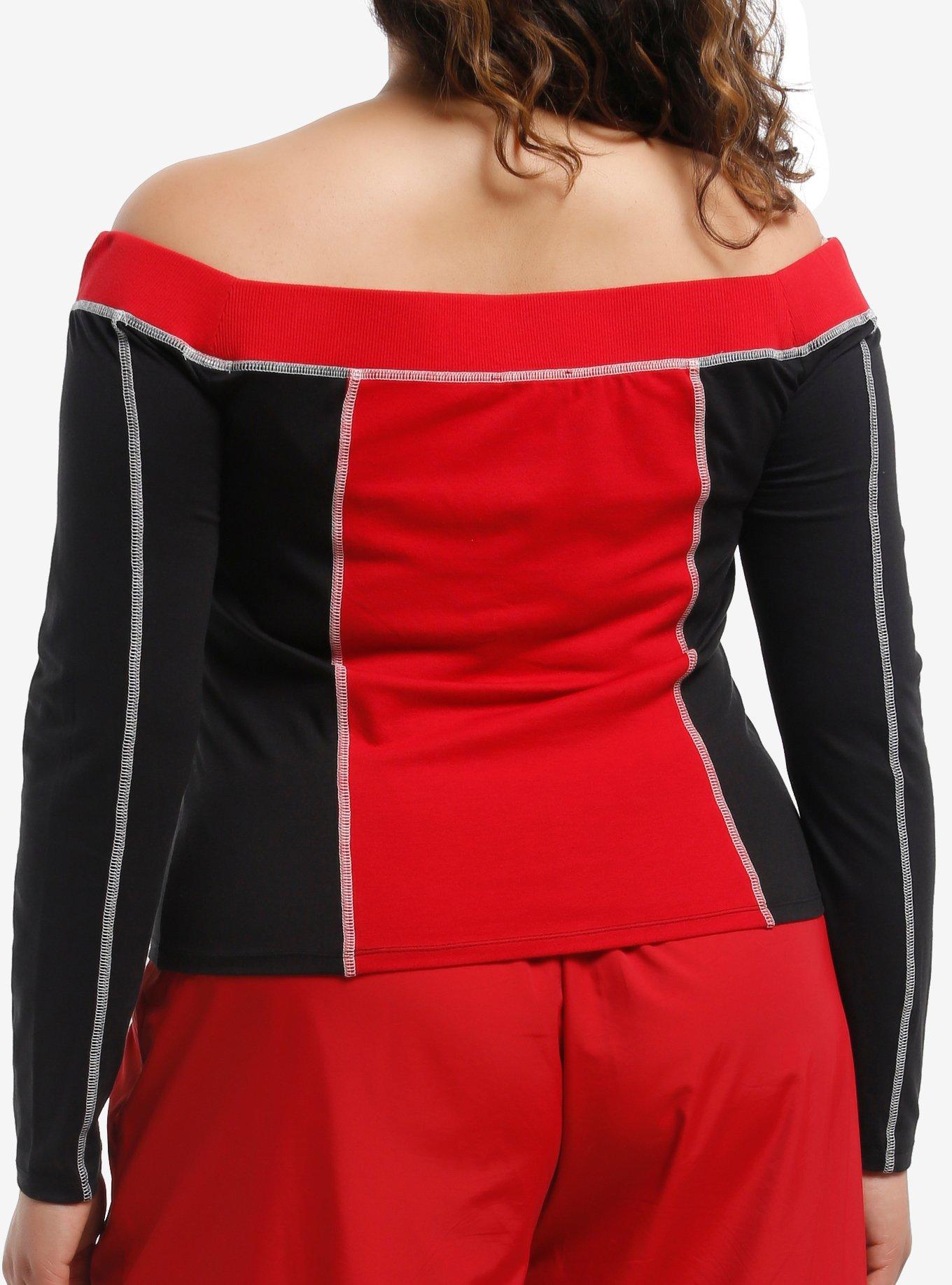 Social Collision Red & Black Off-Shoulder Girls Long-Sleeve Top Plus Size, BLACK, alternate
