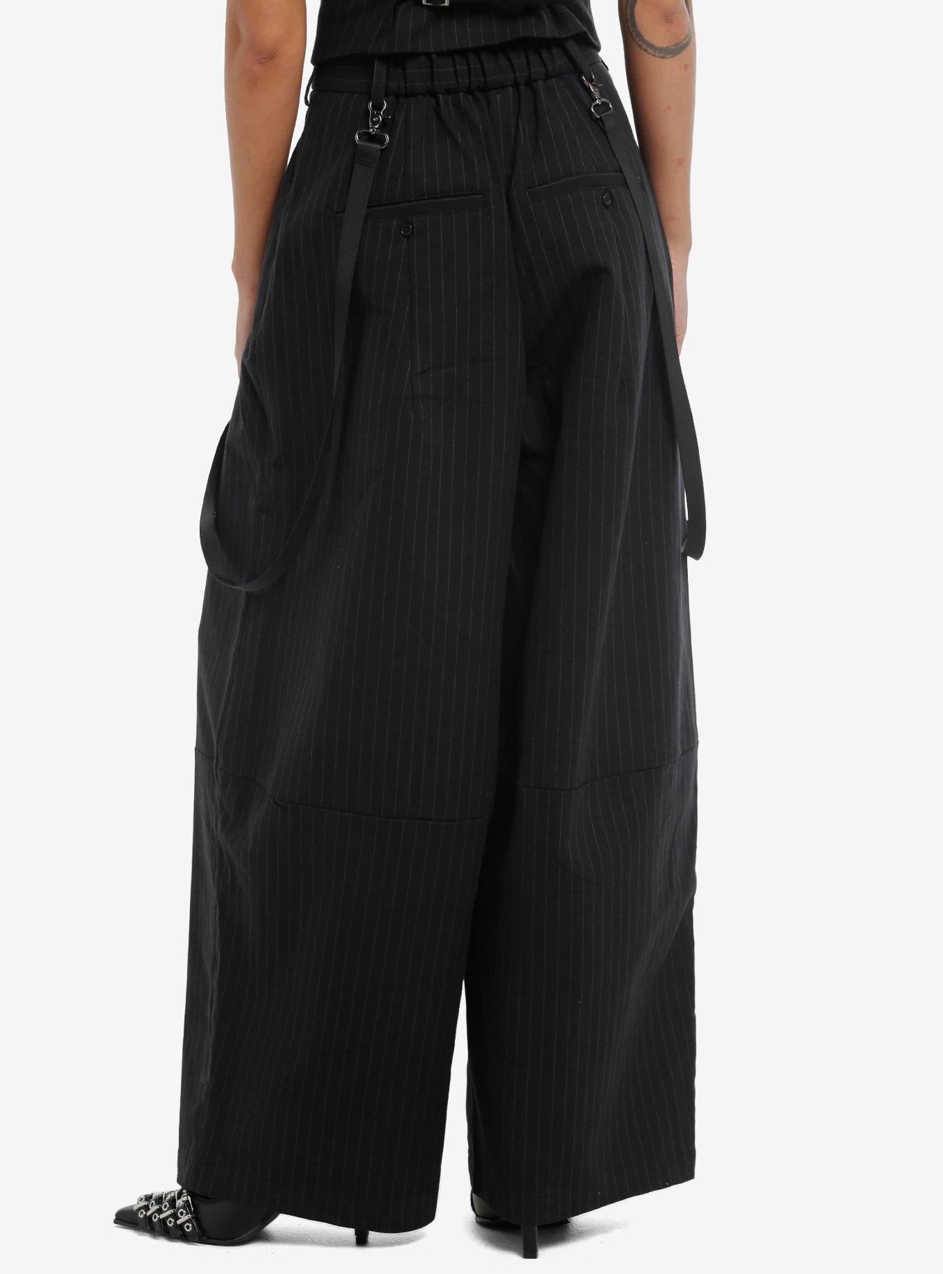 Social Collision Pinstripe Grommet Suspenders Wide Leg Pants, , alternate