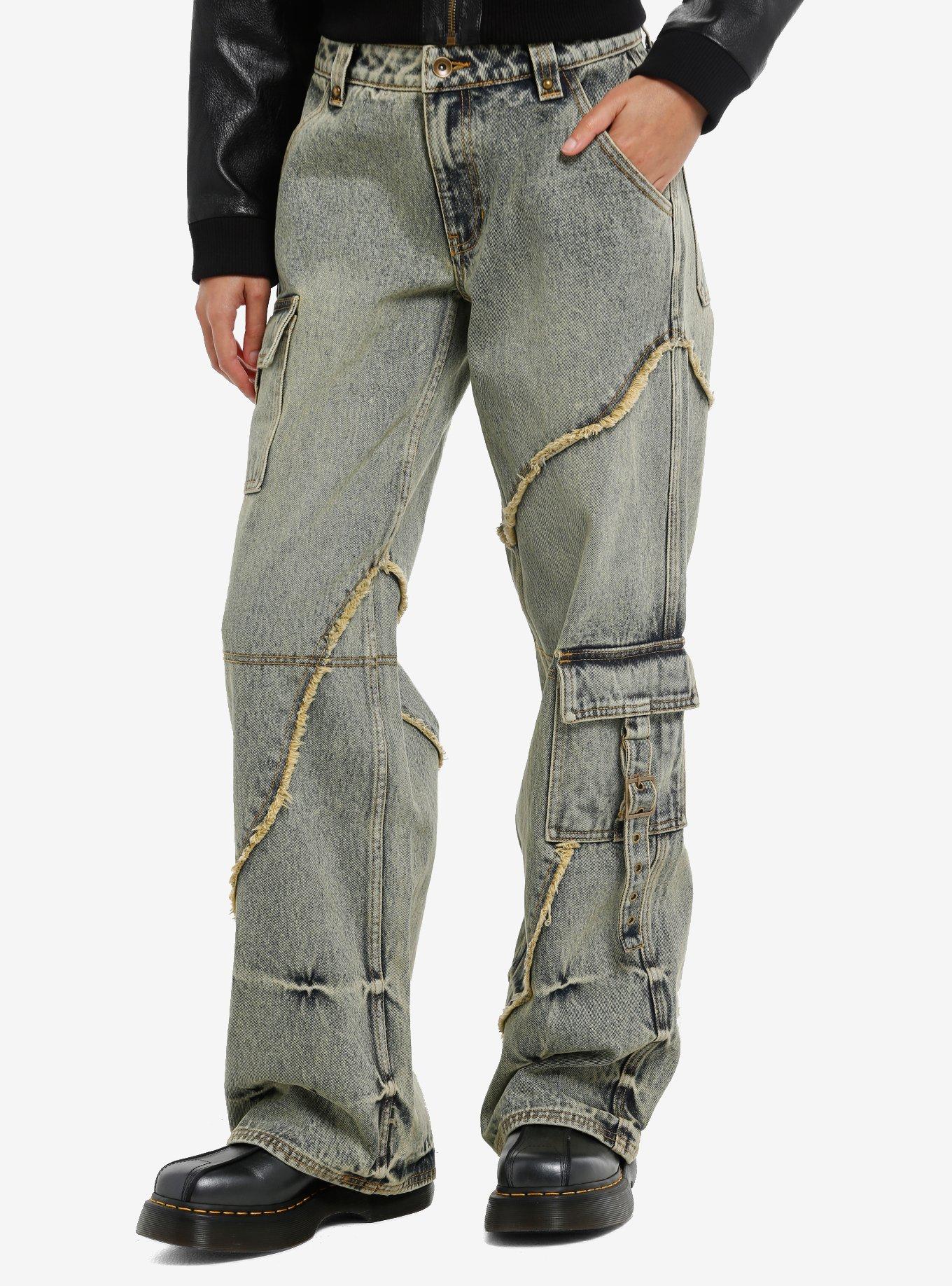 Social Collision Vintage Wash Frayed Seam Girls Wide Leg Jeans, , hi-res