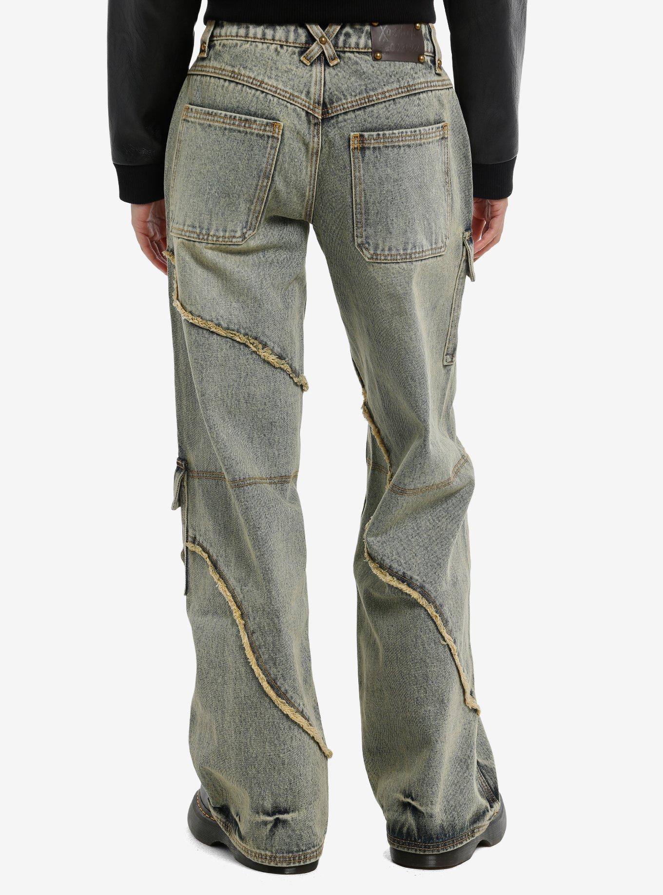 Social Collision Vintage Wash Frayed Seam Girls Wide Leg Jeans, GOLDENBLAST, alternate