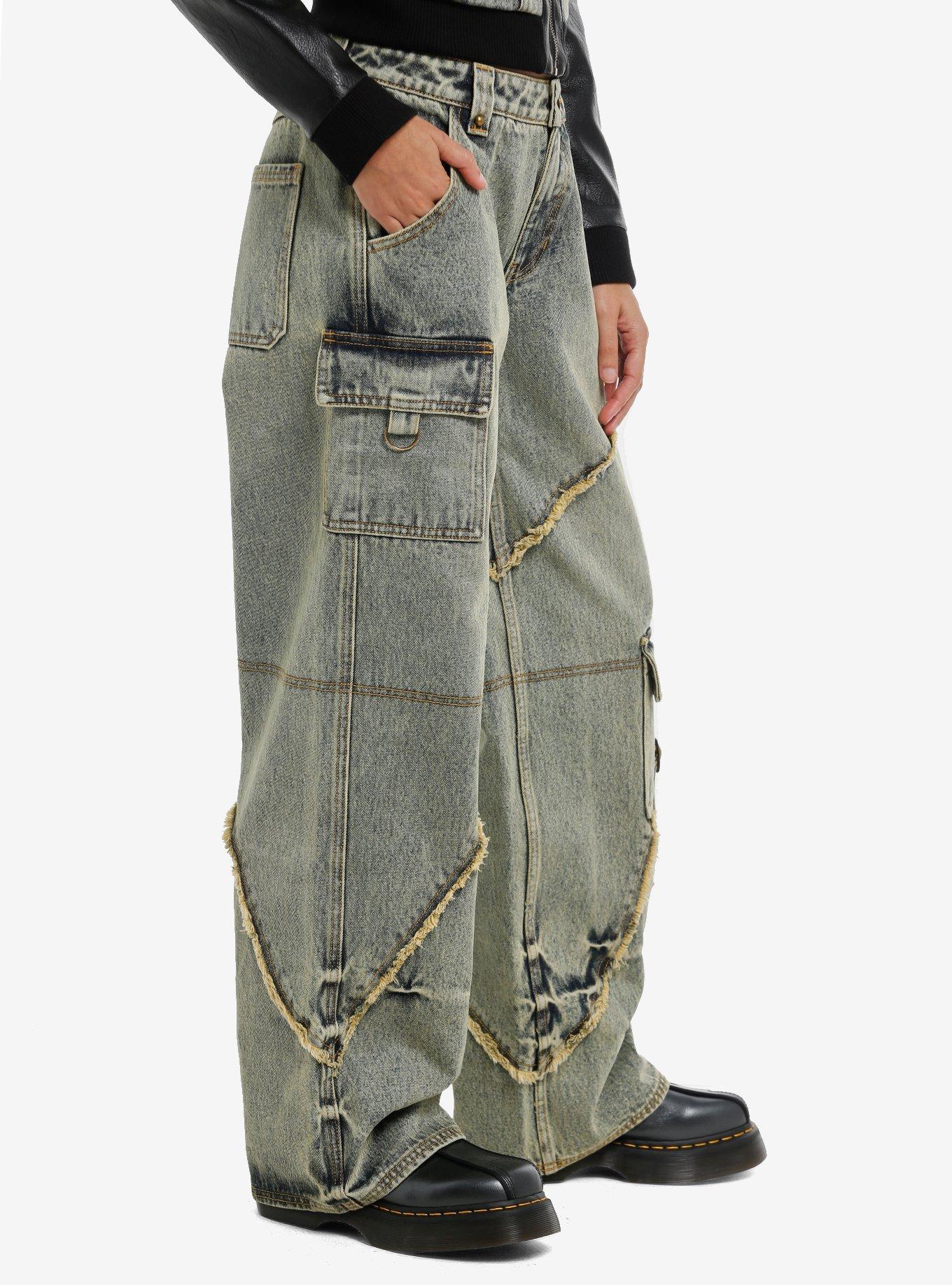 Social Collision Vintage Wash Frayed Seam Girls Wide Leg Jeans, GOLDENBLAST, alternate