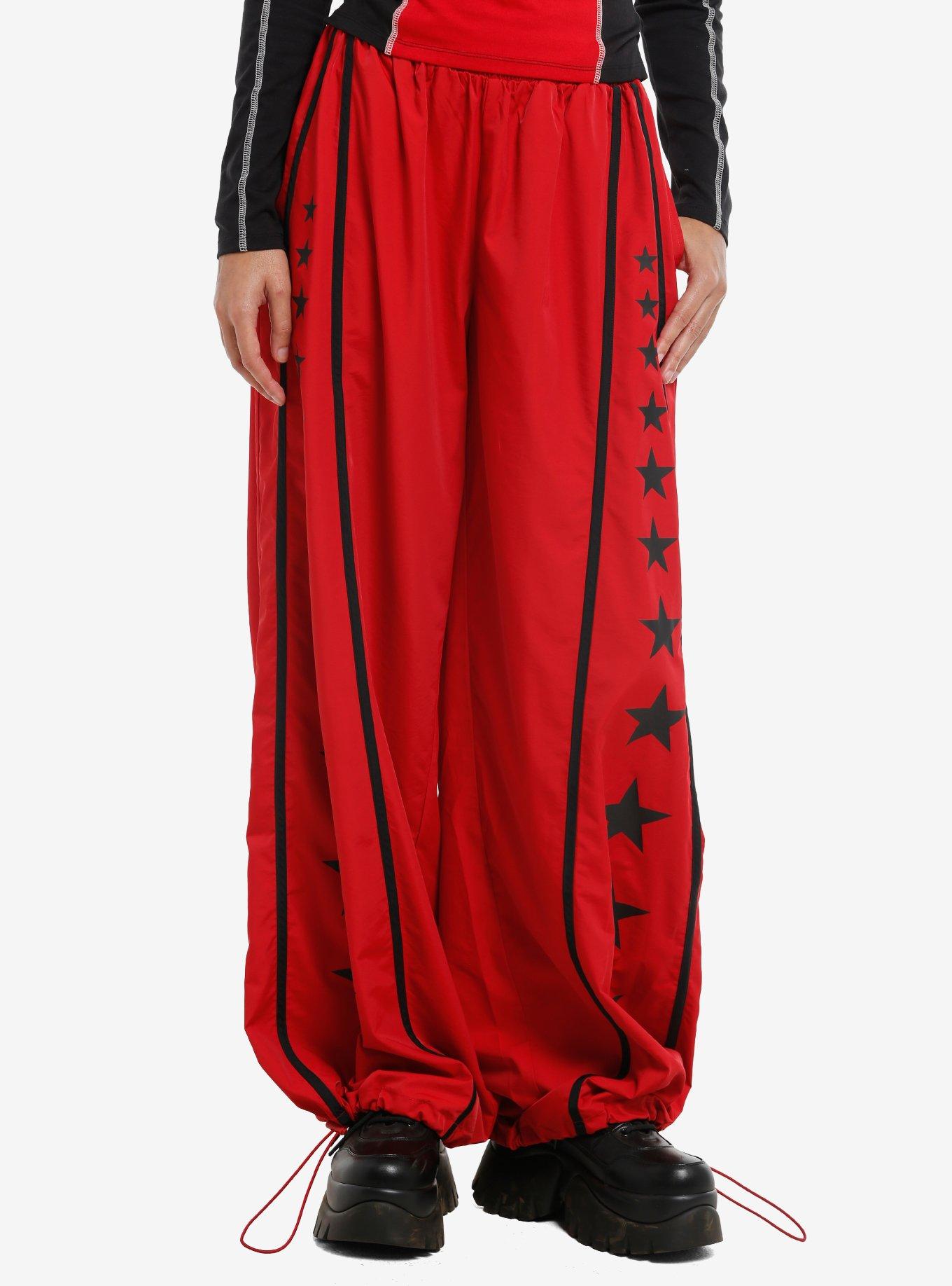 Social Collision Red & Black Star Girls Track Pants, , hi-res