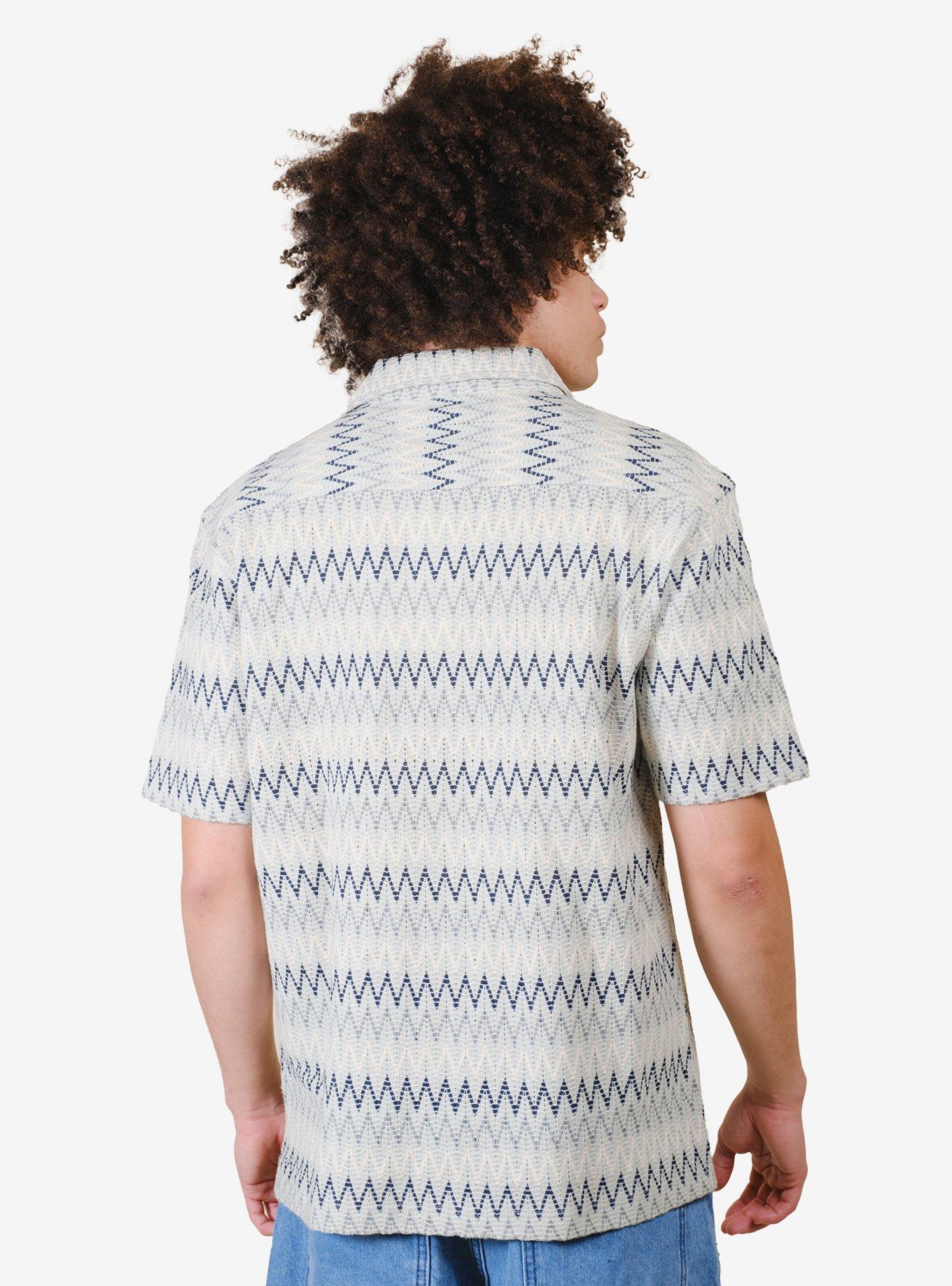 Zig Zag Knit Camp Collar Shirt Gray, GREY, alternate
