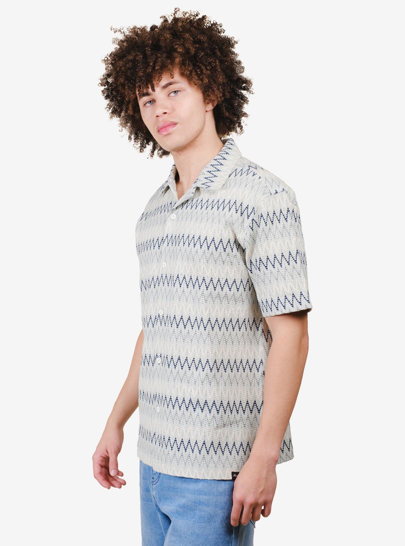 Zig Zag Knit Camp Collar Shirt Gray, GREY, alternate