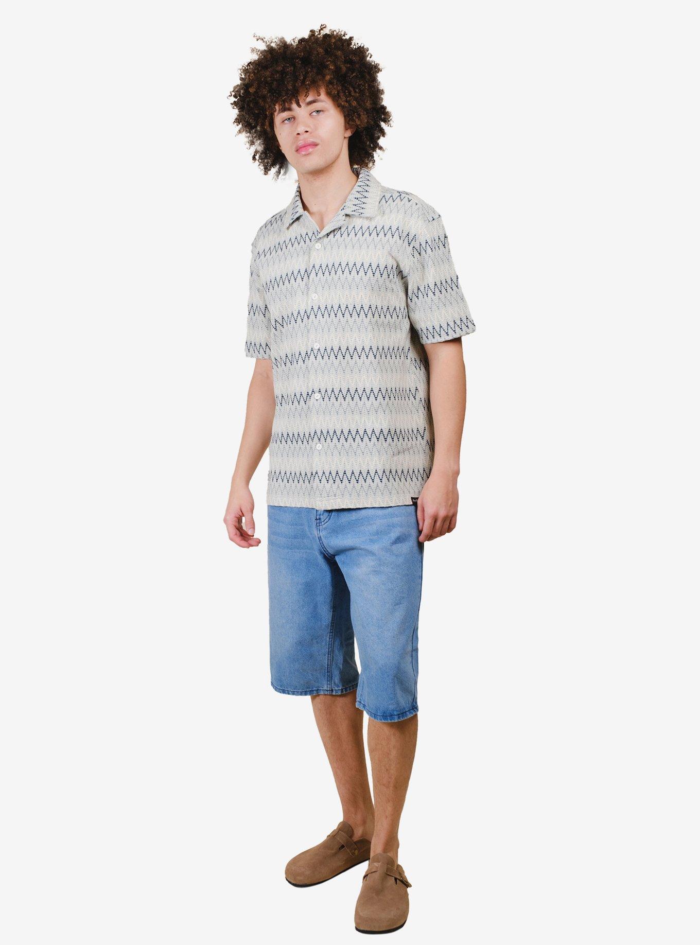 Zig Zag Knit Camp Collar Shirt Gray, GREY, alternate