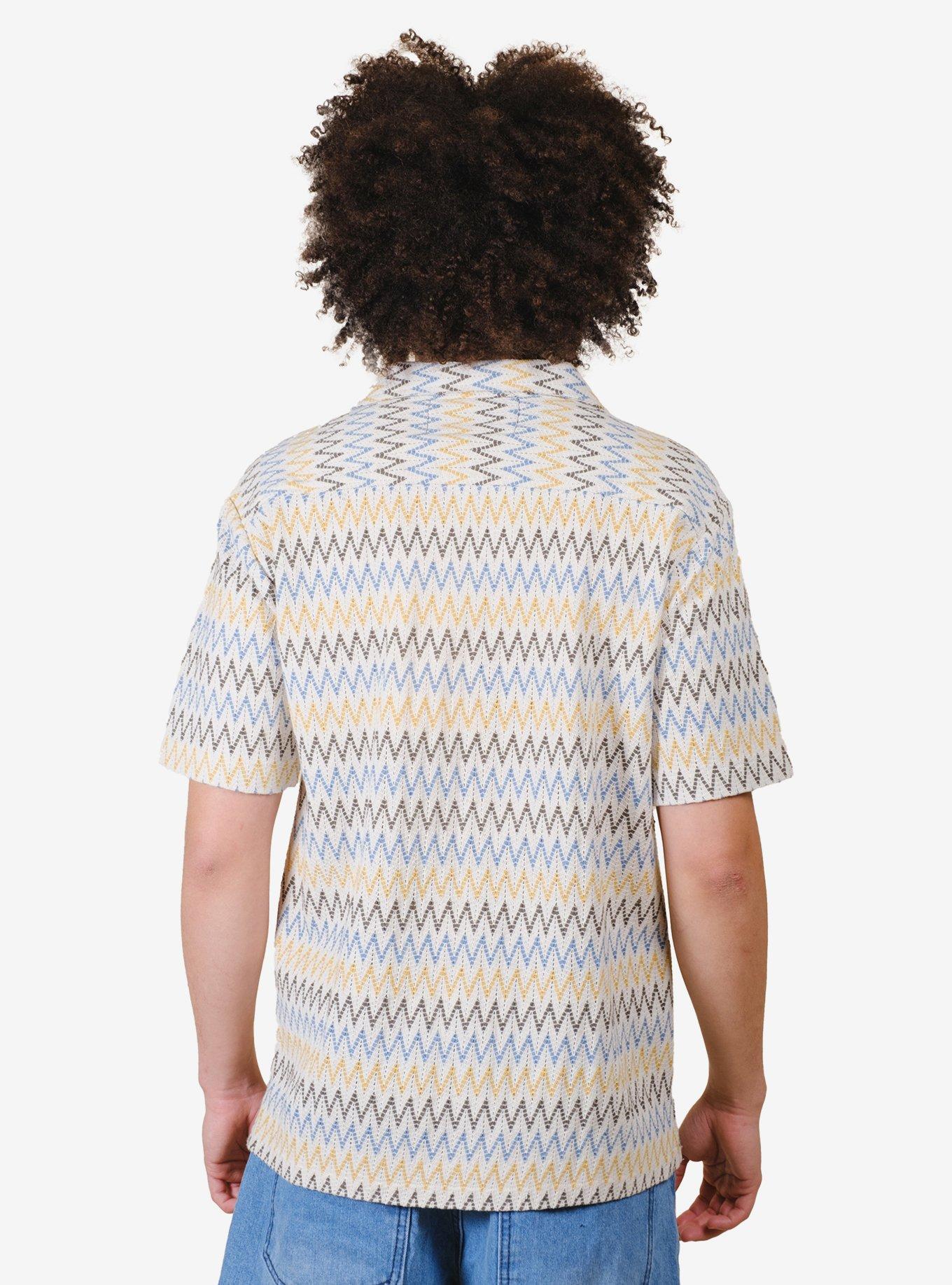 Zig Zag Knit Camp Collar Shirt White, BRIGHT WHITE, alternate