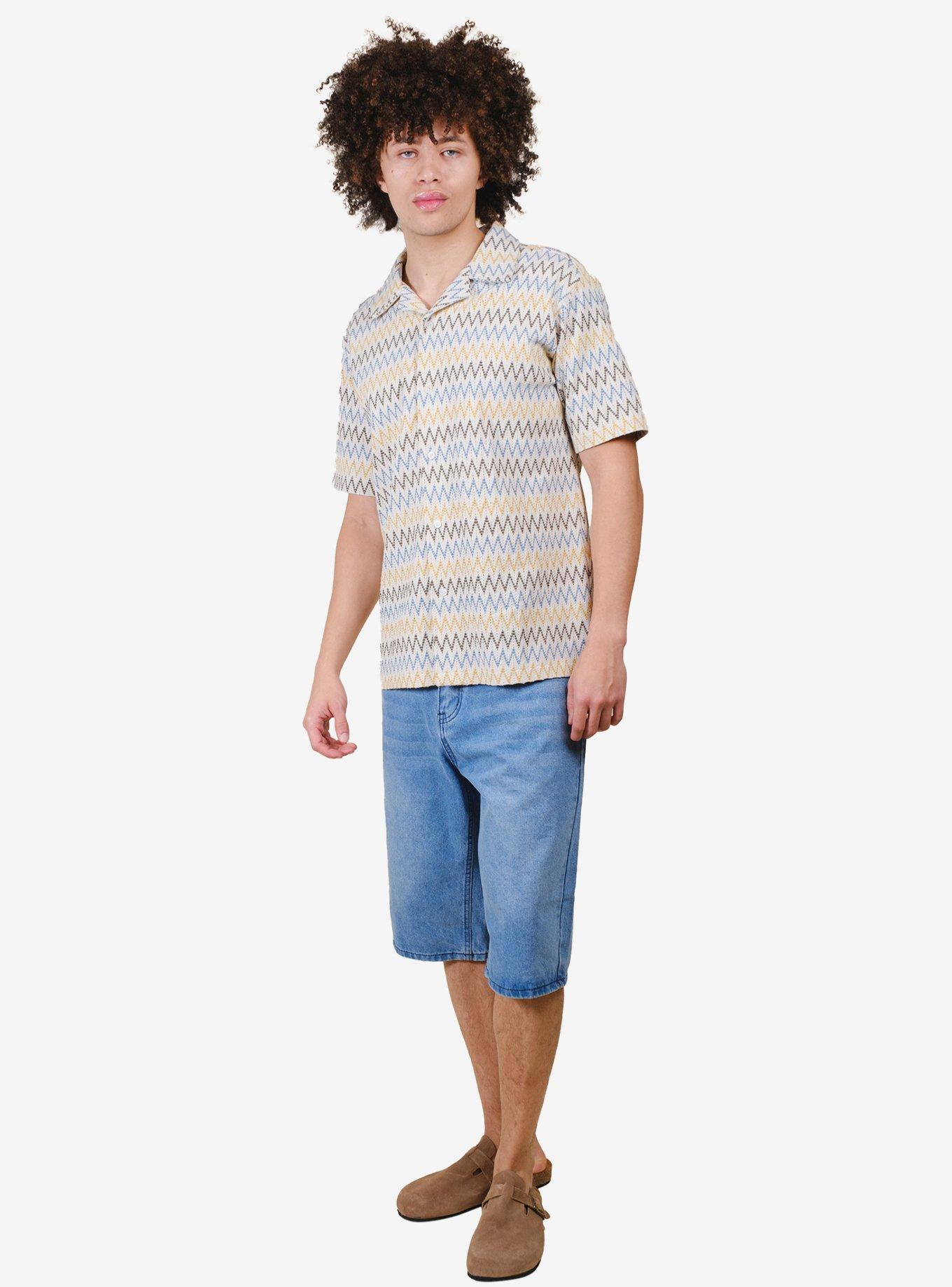 Zig Zag Knit Camp Collar Shirt White, BRIGHT WHITE, alternate