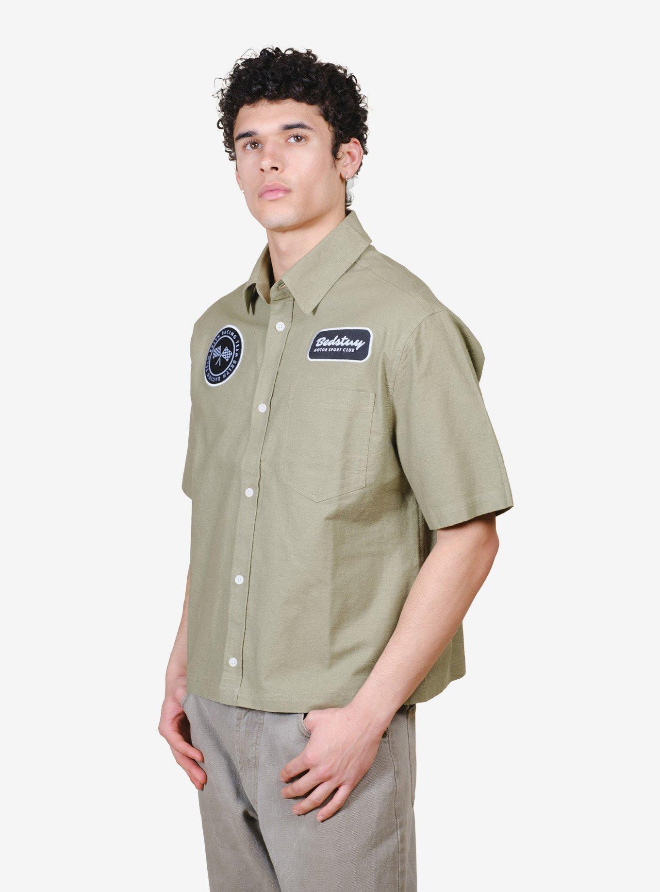 Cropped Bedstuy Motor Club Button-Up Shirt Gray, GREY, alternate