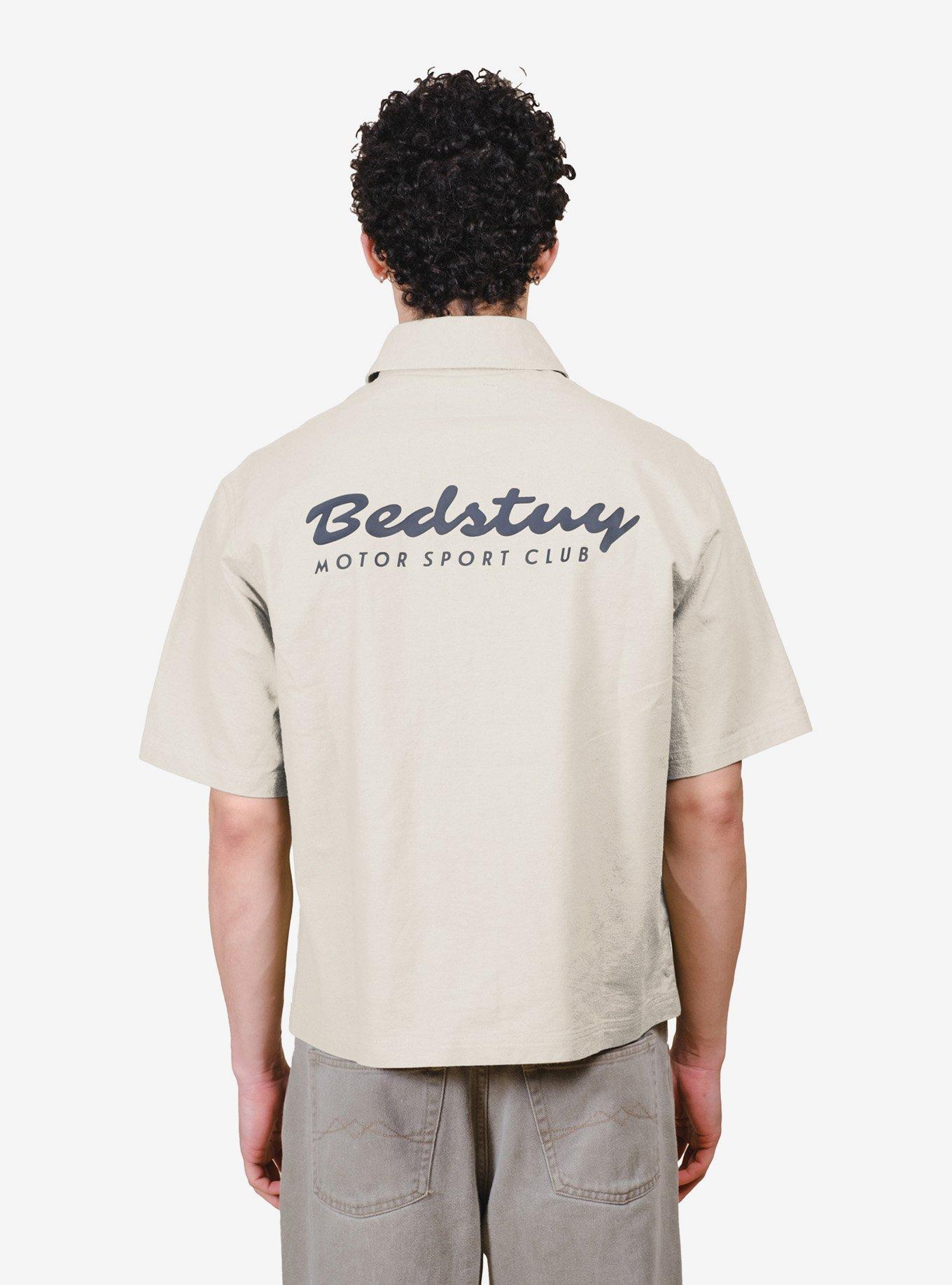 Cropped Bedstuy Motor Club Button-Up Shirt White, , hi-res