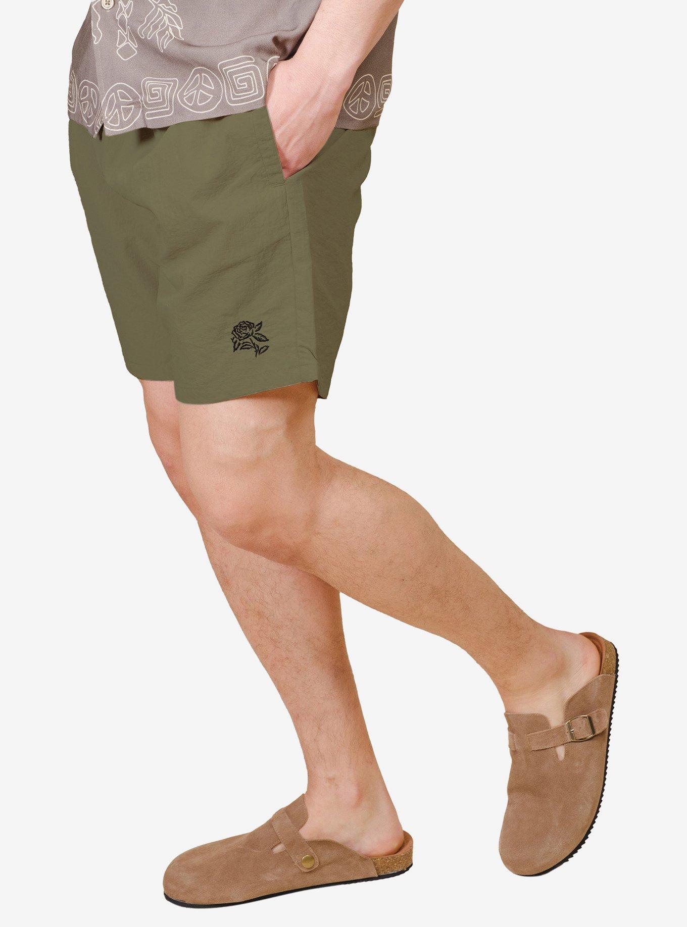 Monotone Crinkle Nylon Shorts Green, GREEN, alternate