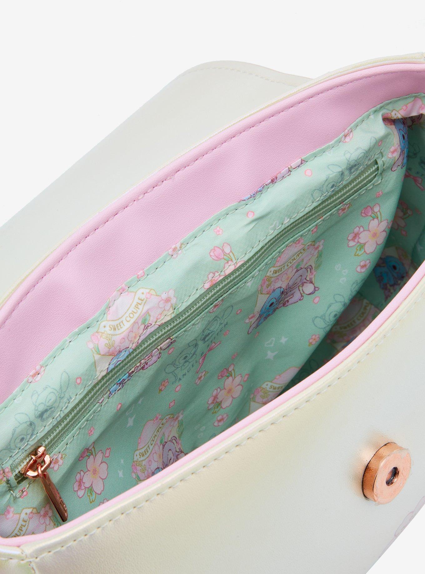 Loungefly Disney Stitch & Angel Pastel Cherry Blossoms Iridescent Crossbody Bag, , alternate