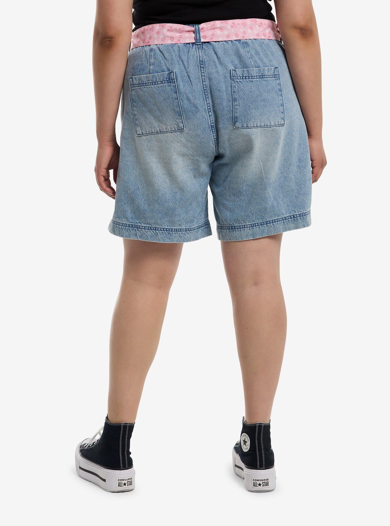 Her Universe Disney Mickey Mouse & Minnie Mouse Spring Belted Denim Shorts Plus Size, , hi-res